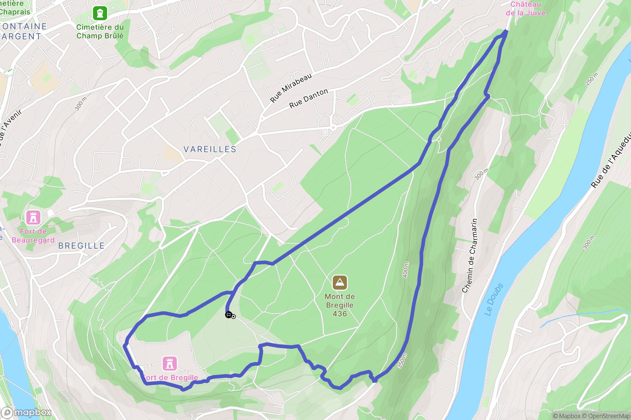 Besançon : carte du parcours de randonnée - France