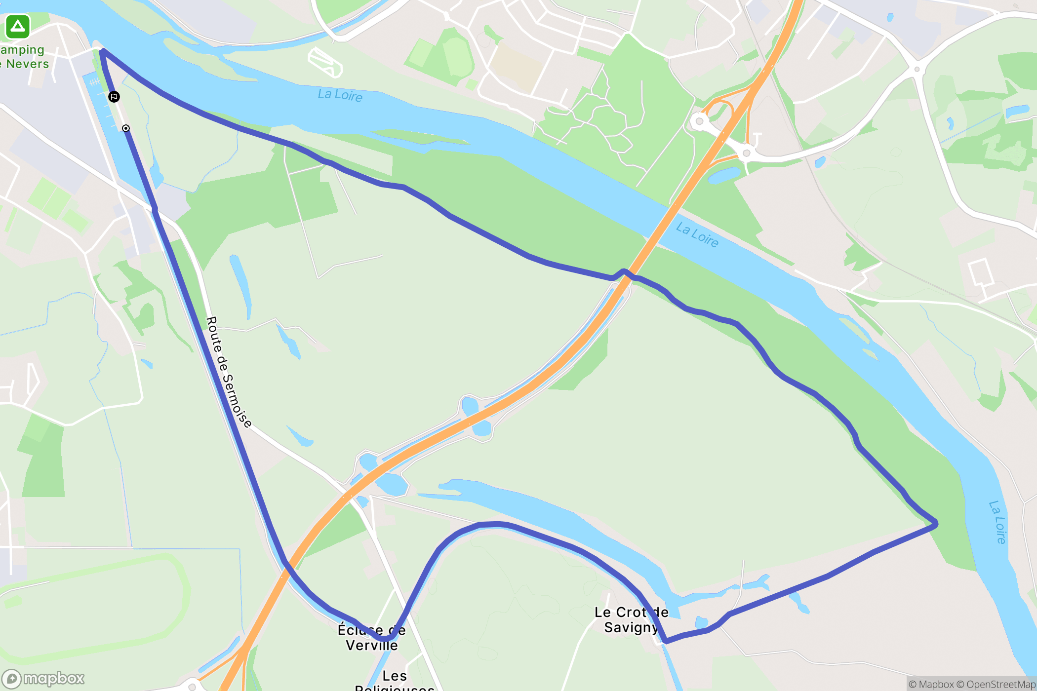 Nevers : carte du parcours de randonnée - France