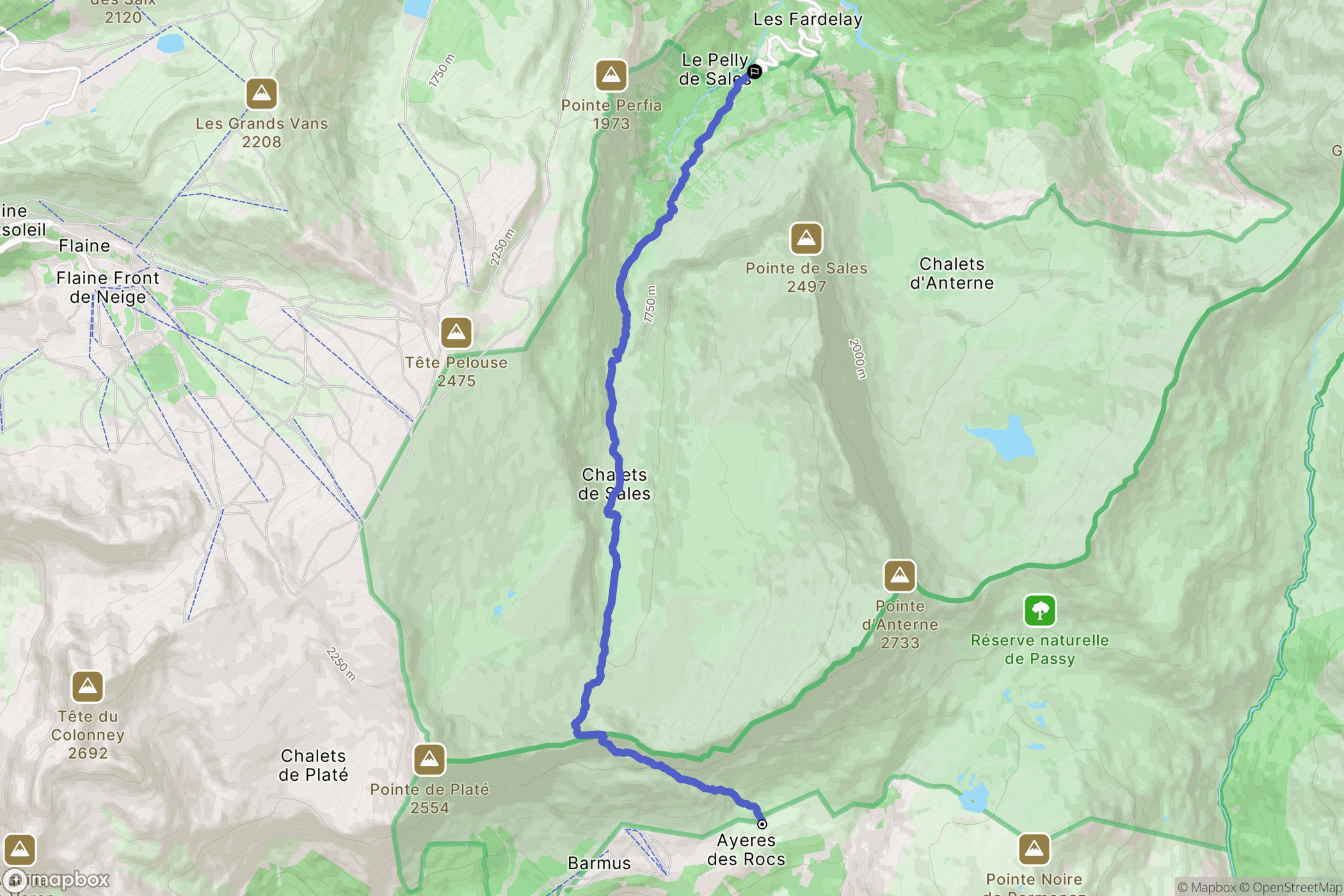 Passy : carte du parcours de randonnée - France