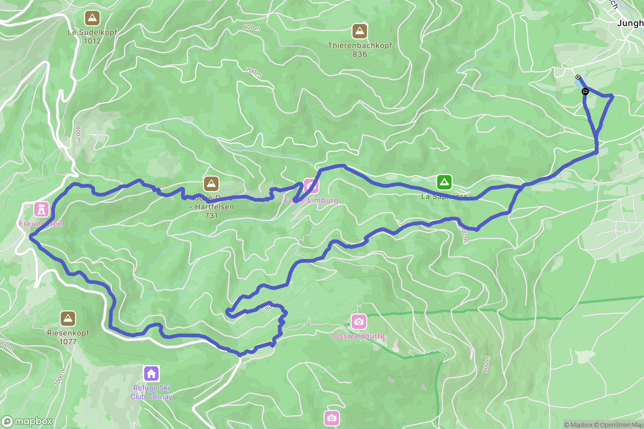Jungholtz : carte du parcours de randonnée - France
