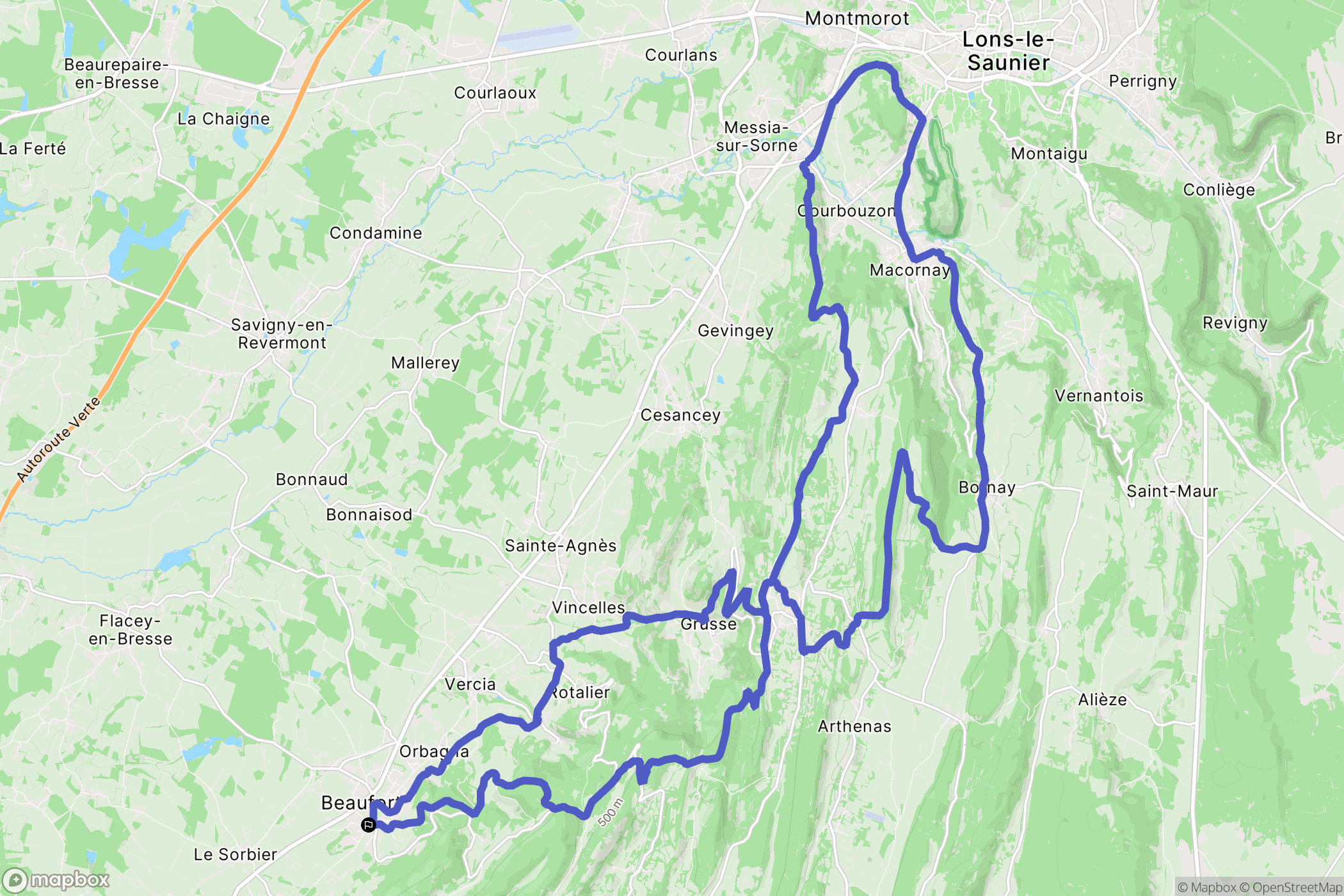 Beaufort-Orbagna : carte du parcours de randonnée - France
