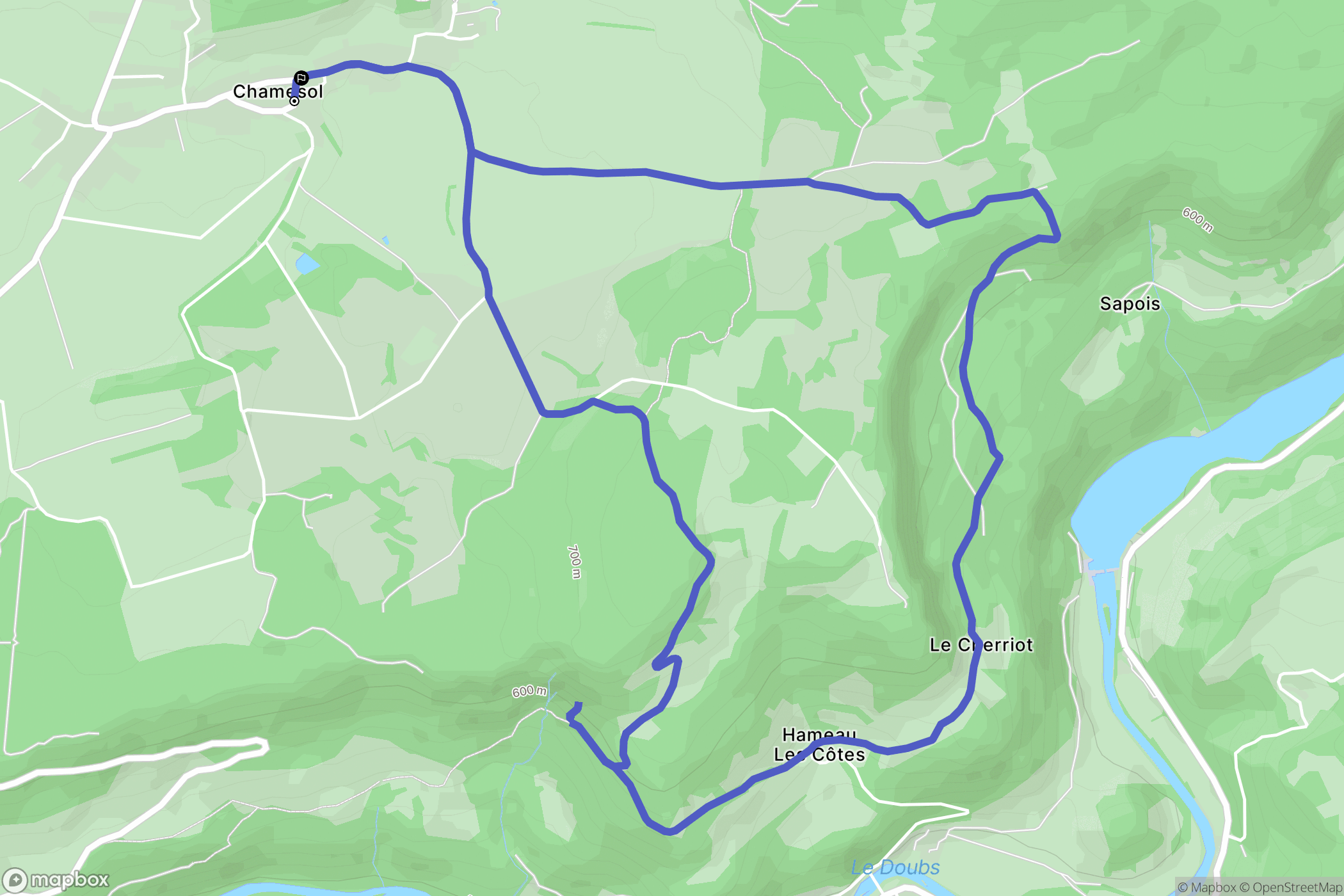 Chamesol : carte du parcours de randonnée - France