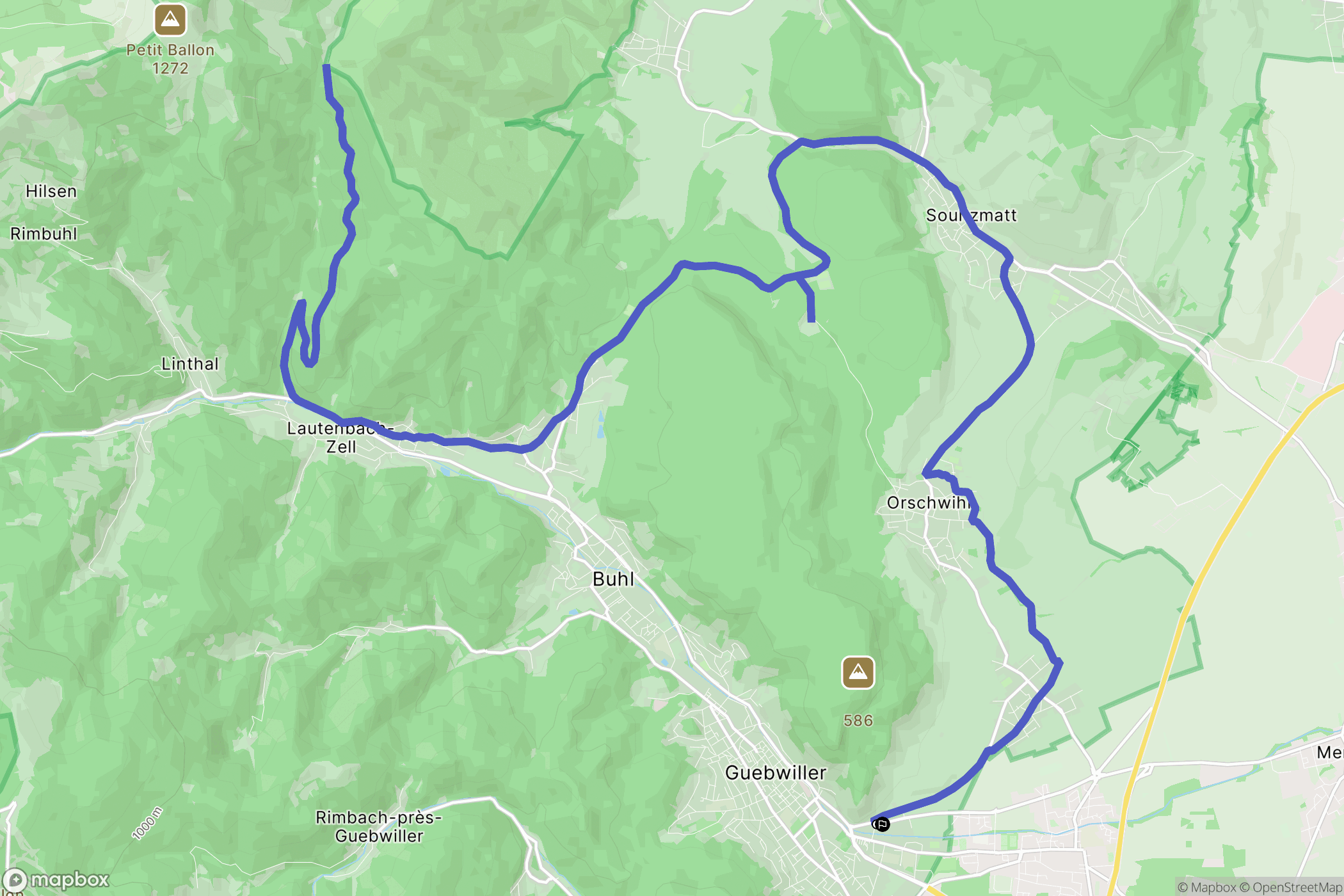 Guebwiller : carte du parcours de randonnée - France
