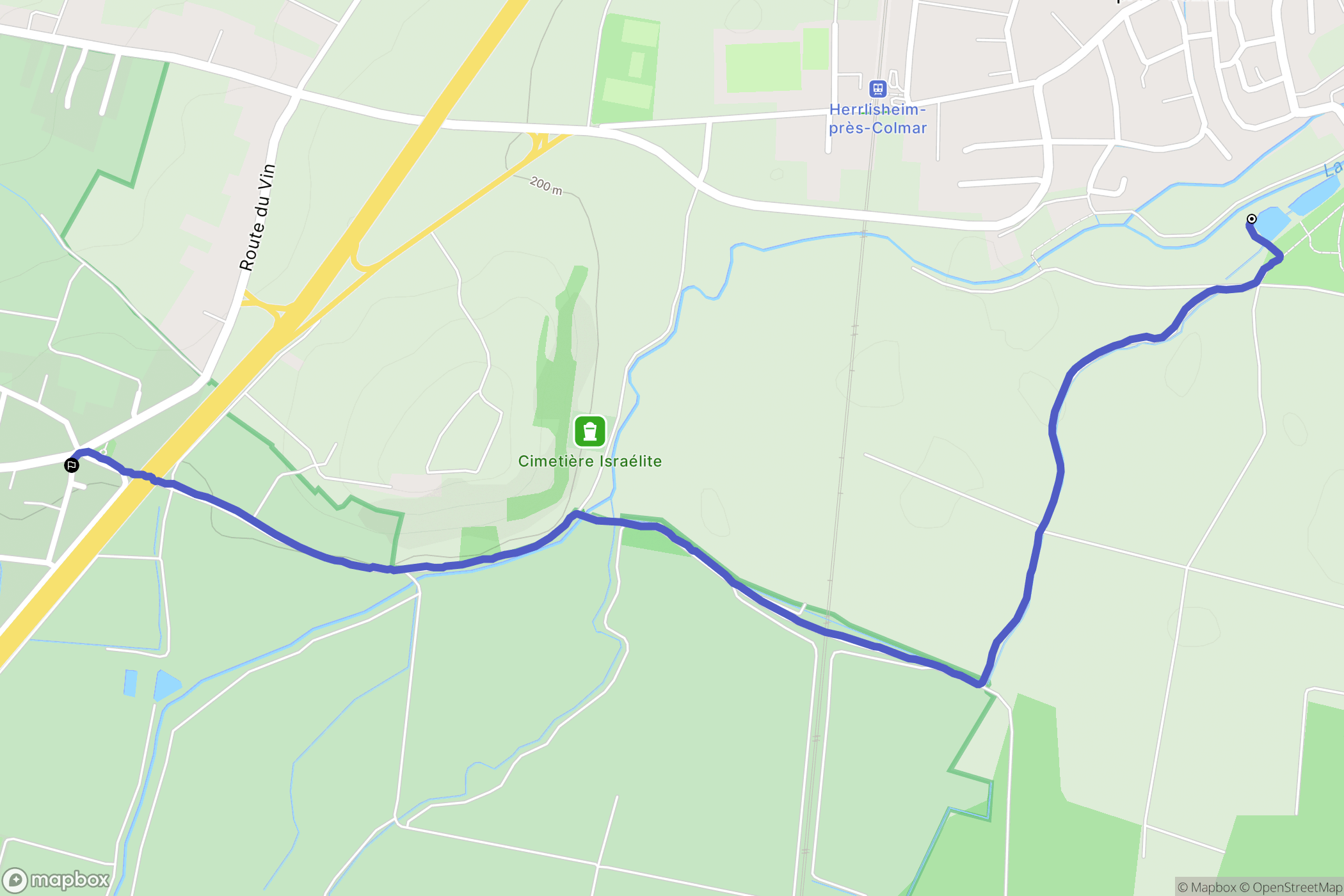 Herrlisheim-prés-Colmar : carte du parcours de randonnée - France