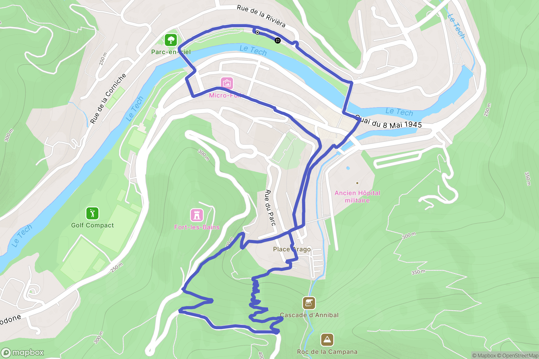 Amélie-les-Bains-Palalda : carte du parcours de randonnée - France