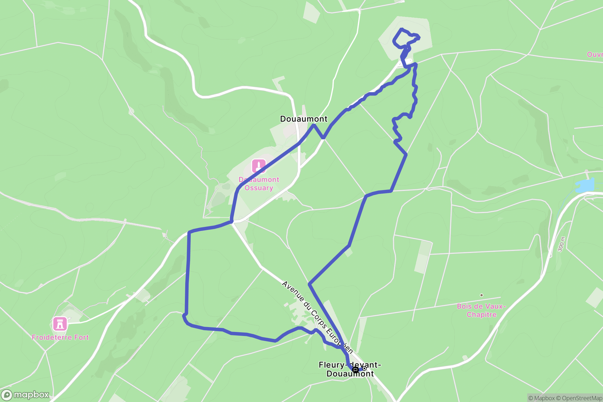 Fleury-devant-Douaumont : carte du parcours de randonnée - France