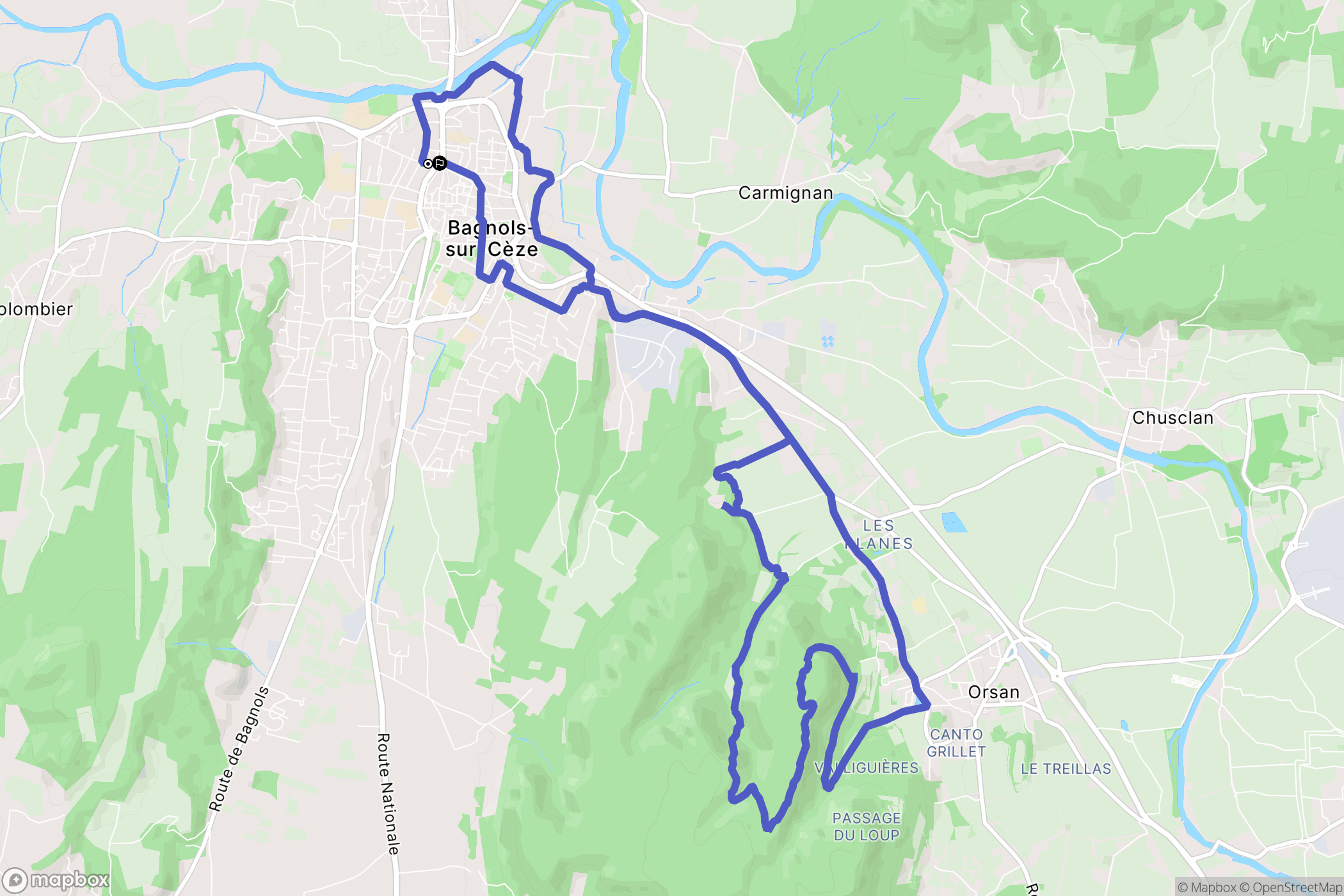Bagnols-sur-Cèze : carte du parcours de randonnée - France