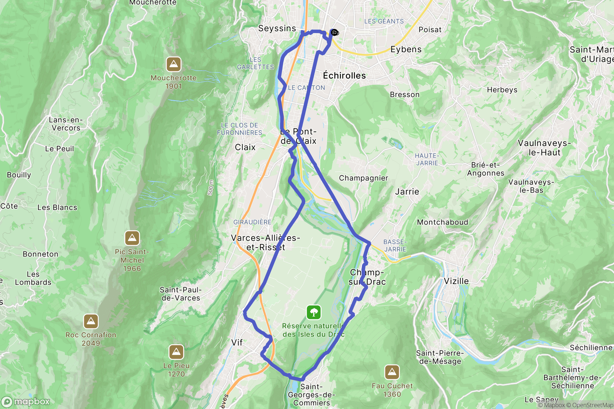 Échirolles : carte du parcours de randonnée - France