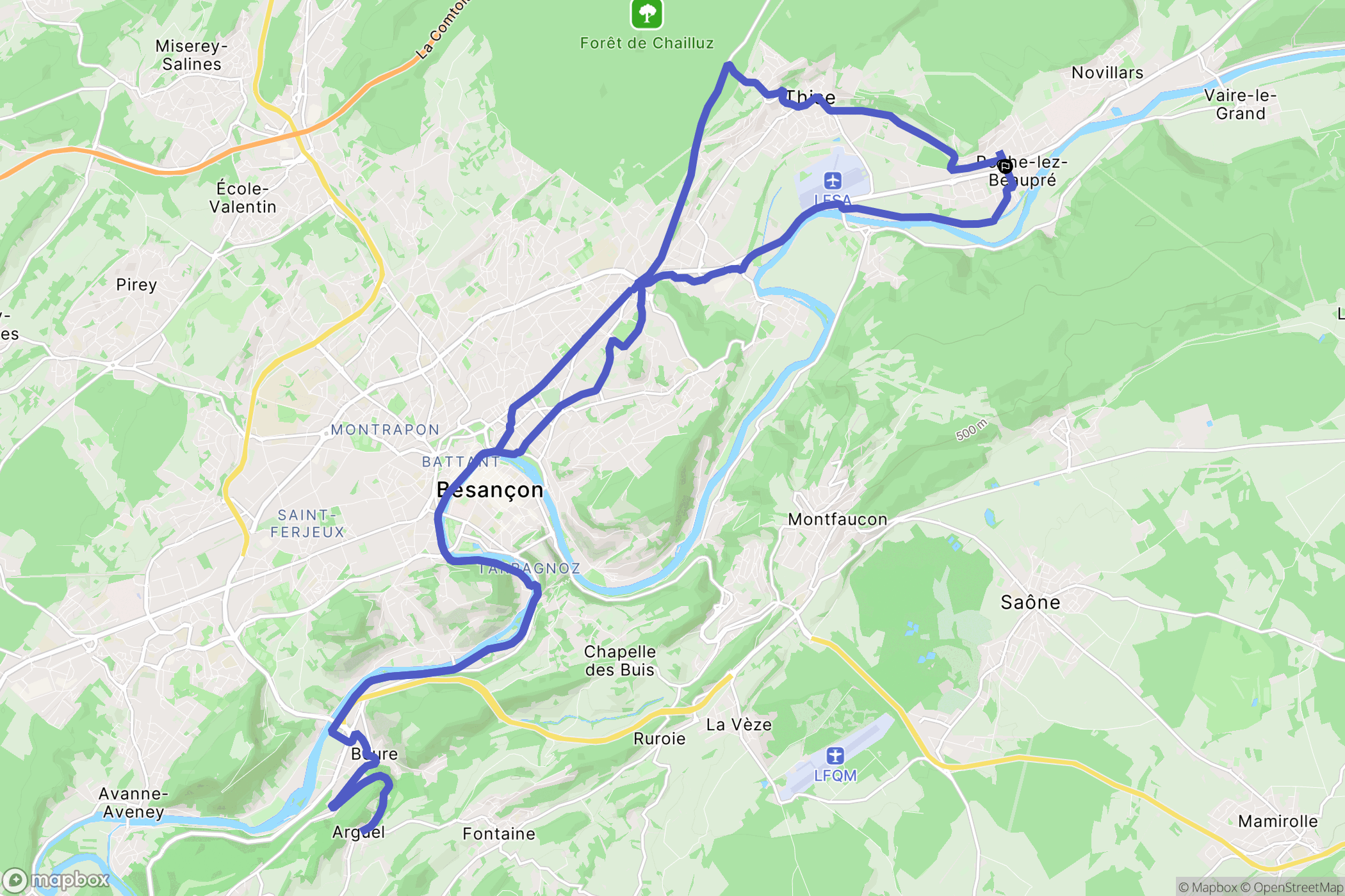 Roche-lez-Beaupré : carte du parcours de randonnée - France