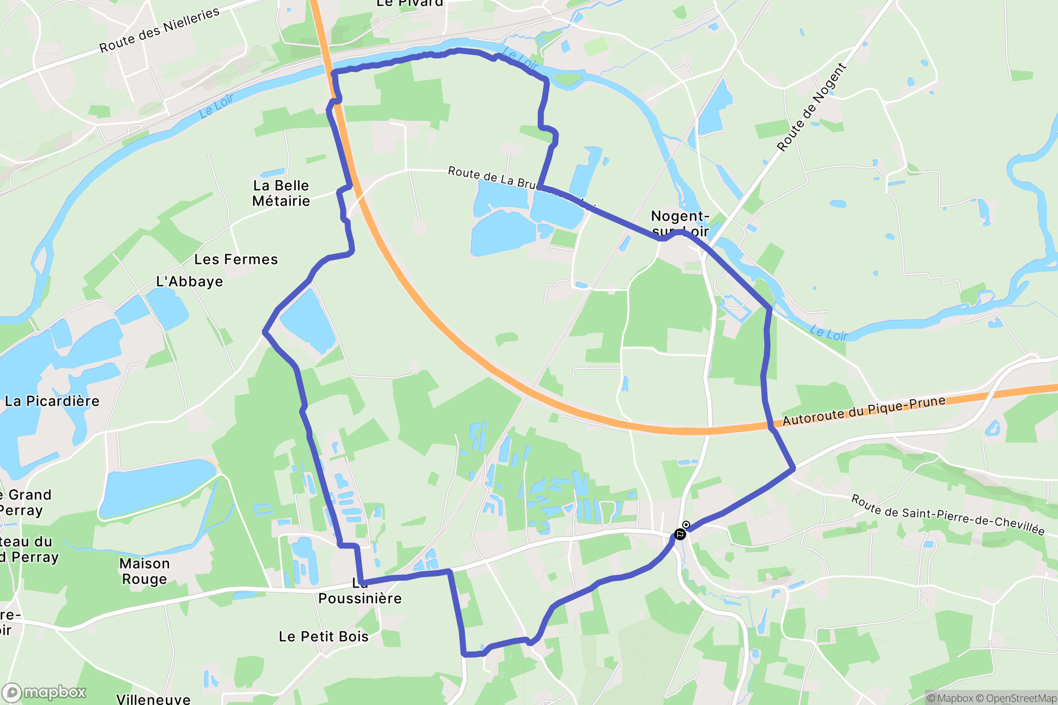 Nogent-sur-Loir : carte du parcours de randonnée - France