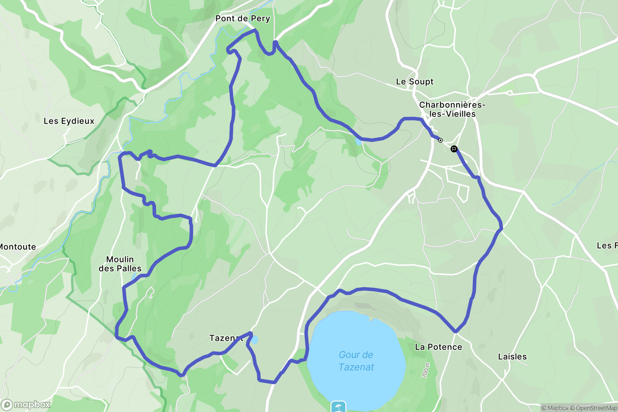 Charbonnières-les-Vieilles : carte du parcours de randonnée - France