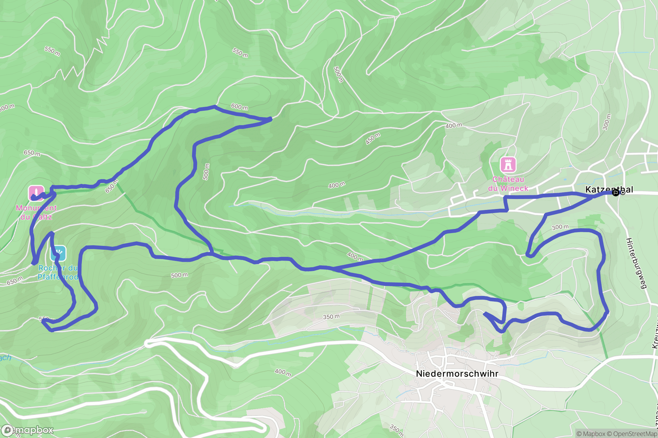 Katzenthal : carte du parcours de randonnée - France