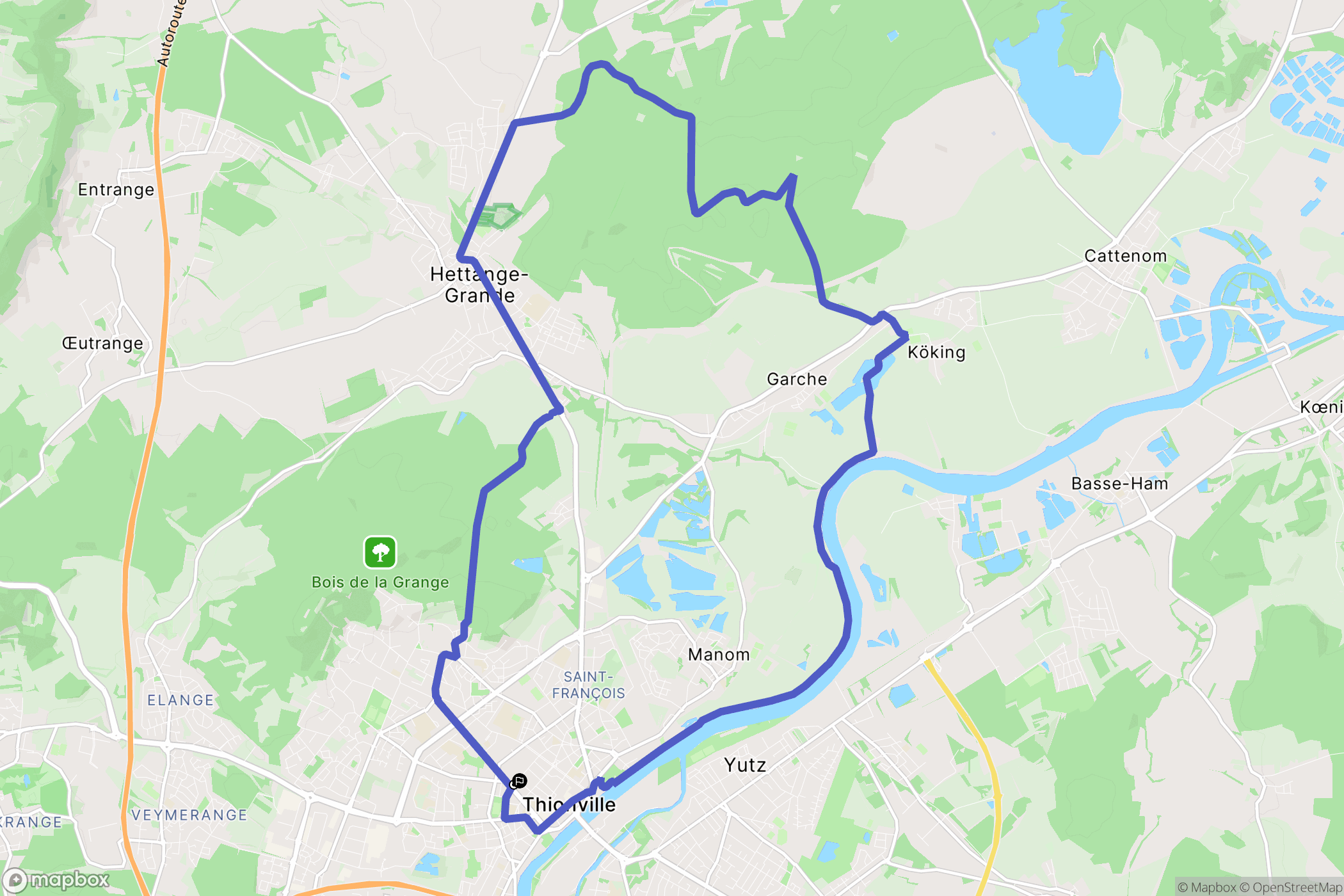 Thionville : carte du parcours de randonnée - France