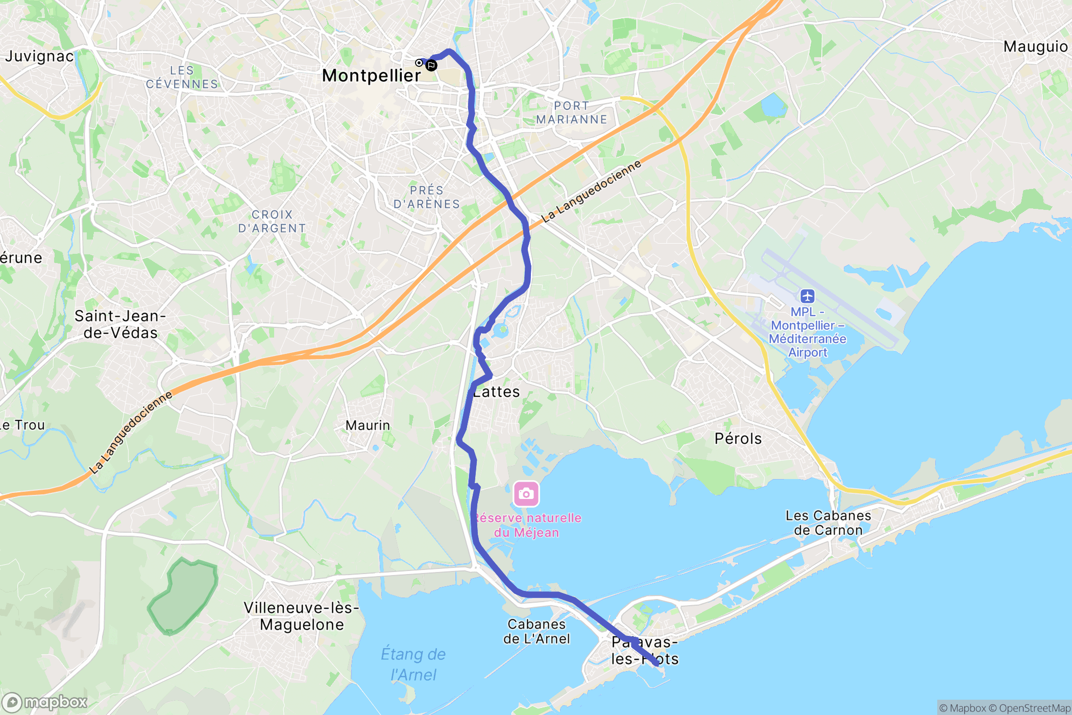 Montpellier : carte du parcours de randonnée - France