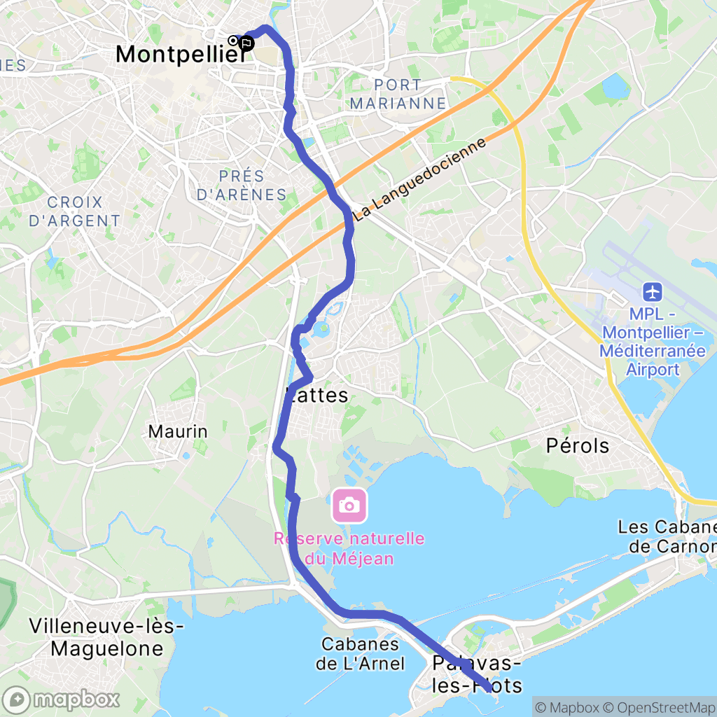 Montpellier : carte du parcours de randonnée - France