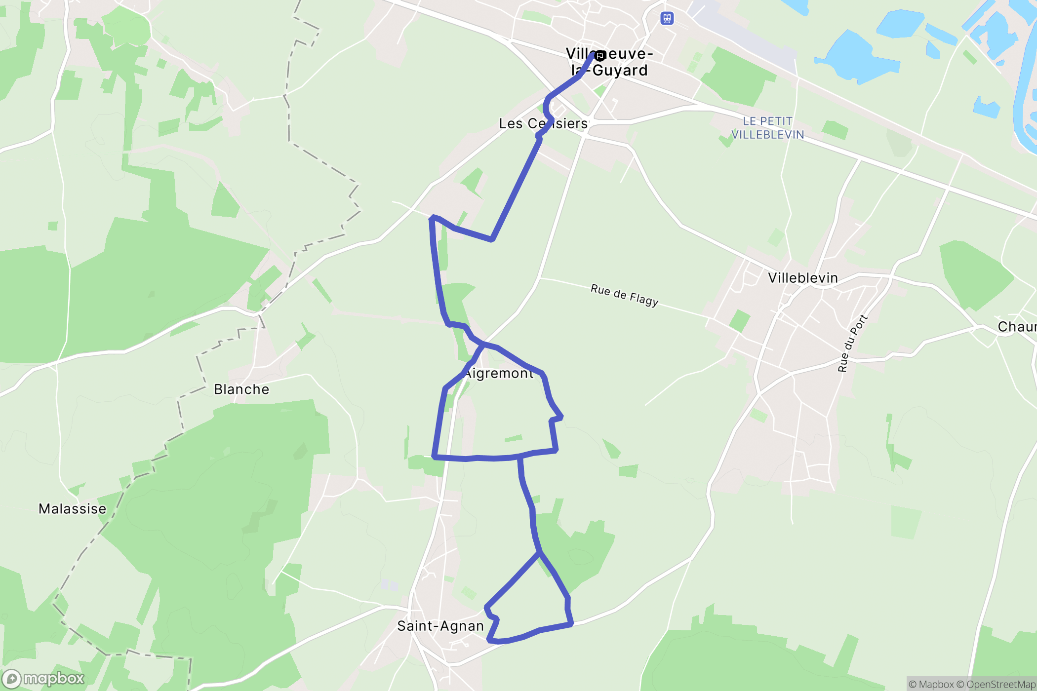 Villeneuve-la-Guyard : carte du parcours de randonnée - France