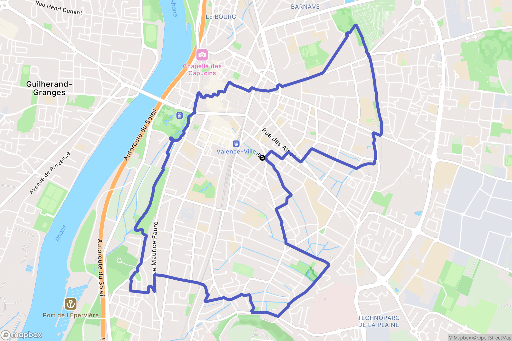 Valence : carte du parcours de randonnée - France