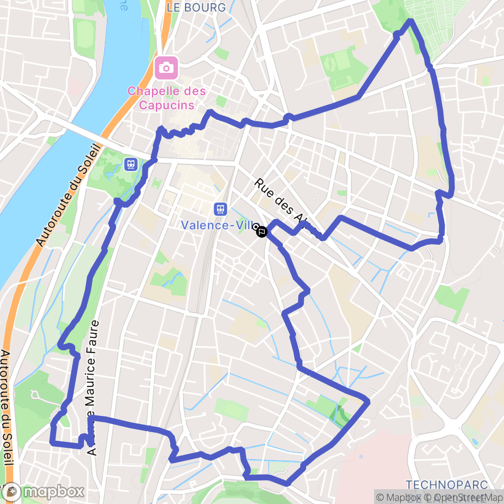 Valence : carte du parcours de randonnée - France