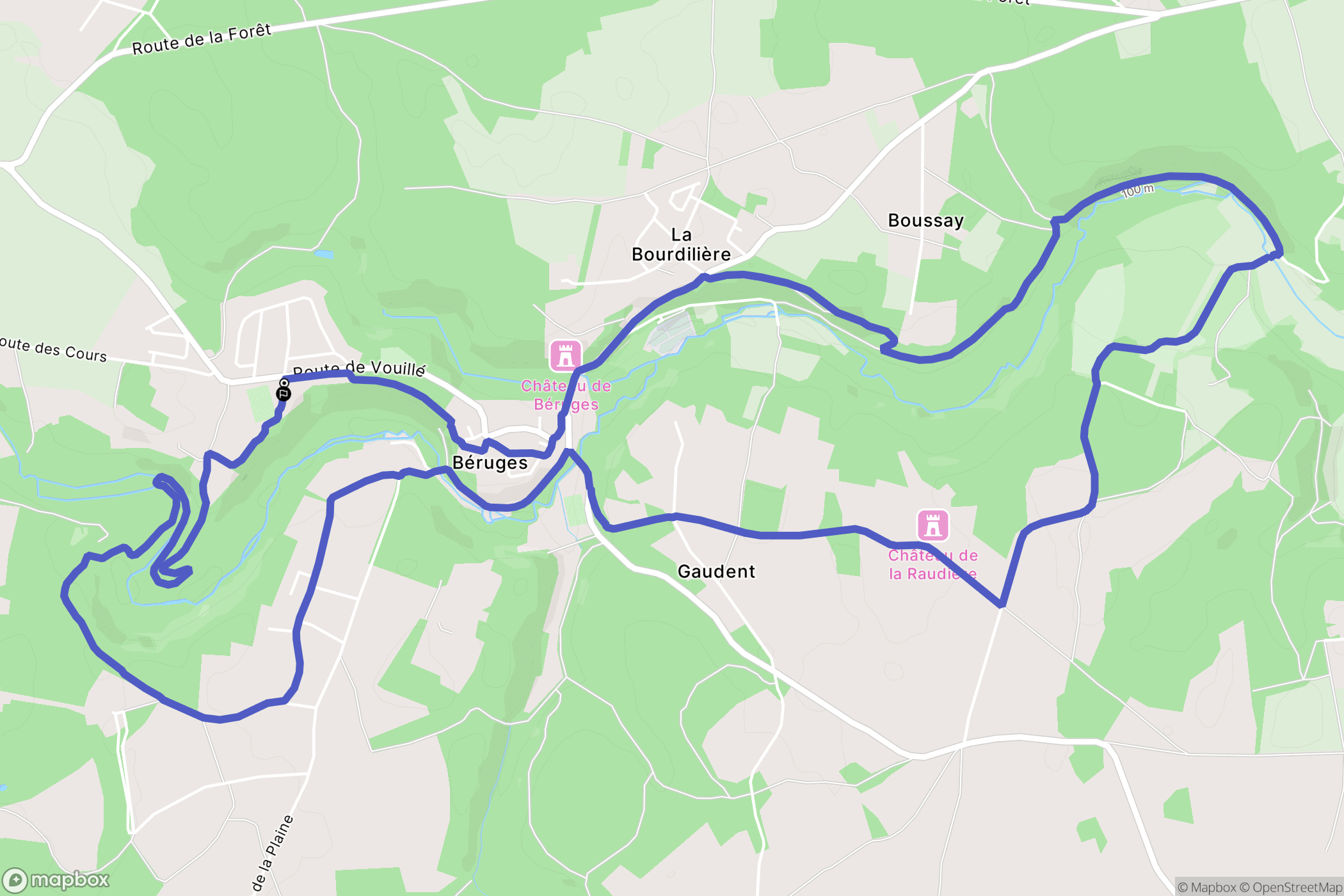 Béruges : carte du parcours de randonnée - France
