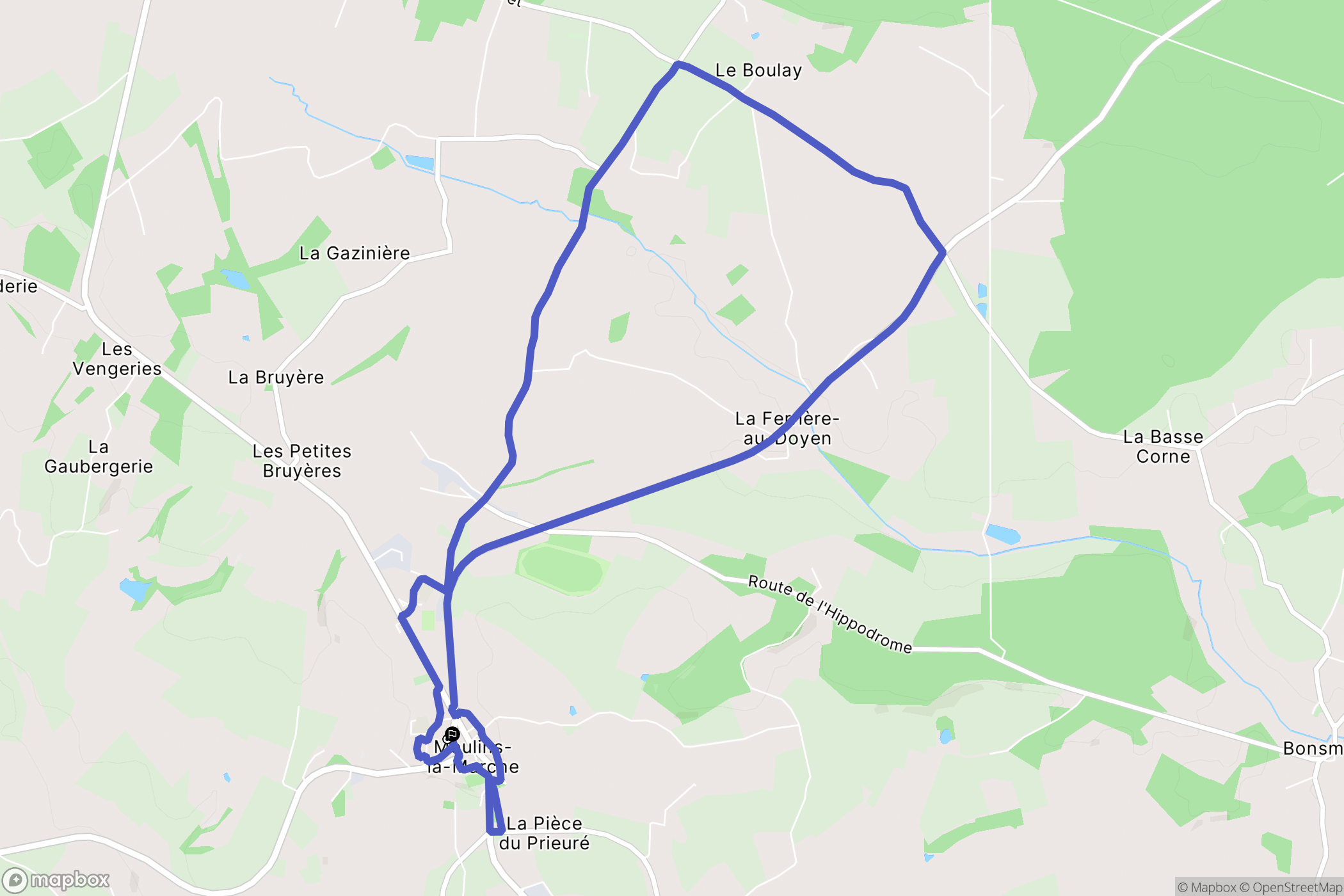Moulins la Marche : carte du parcours de randonnée - France