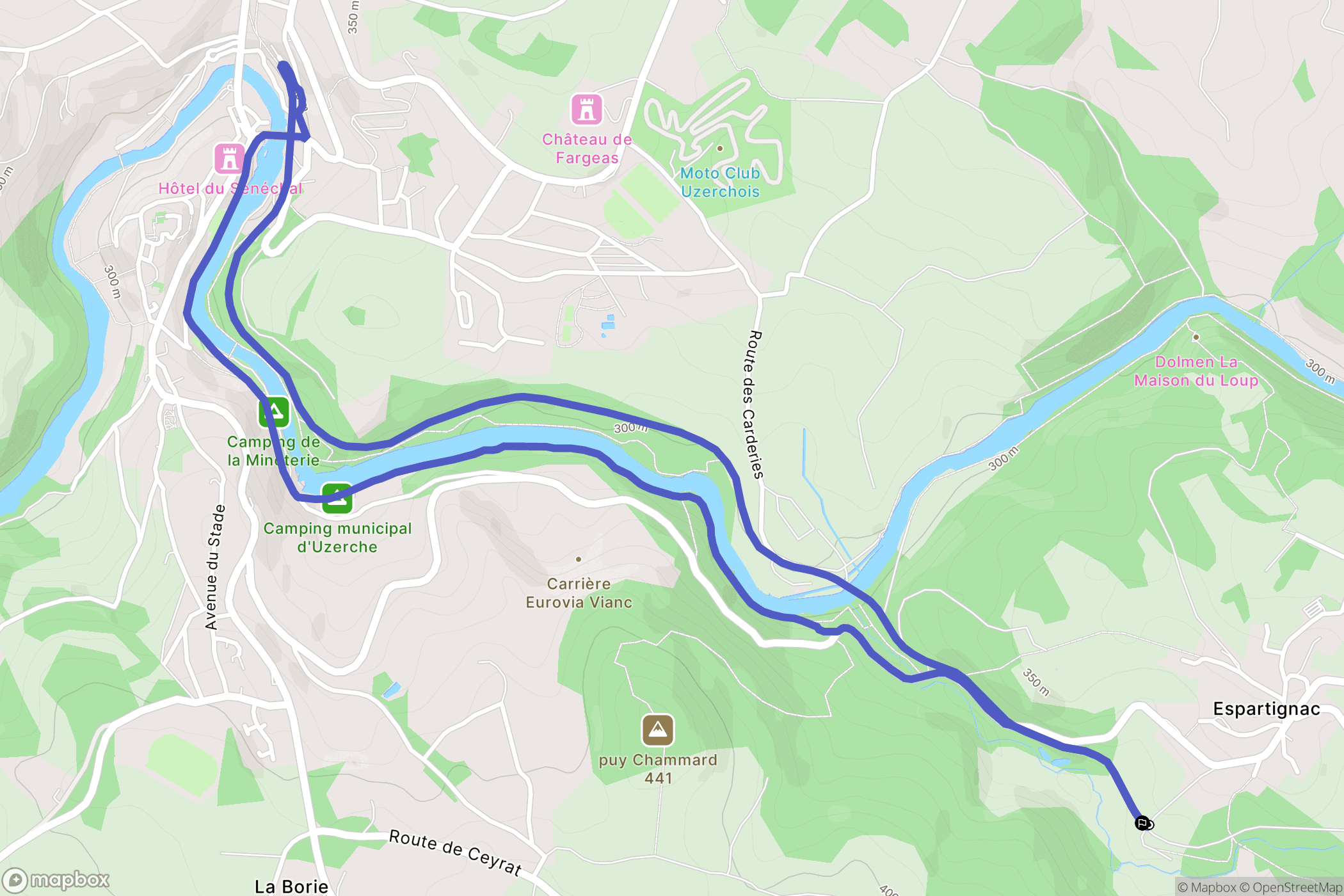 Espartignac : carte du parcours de randonnée - France