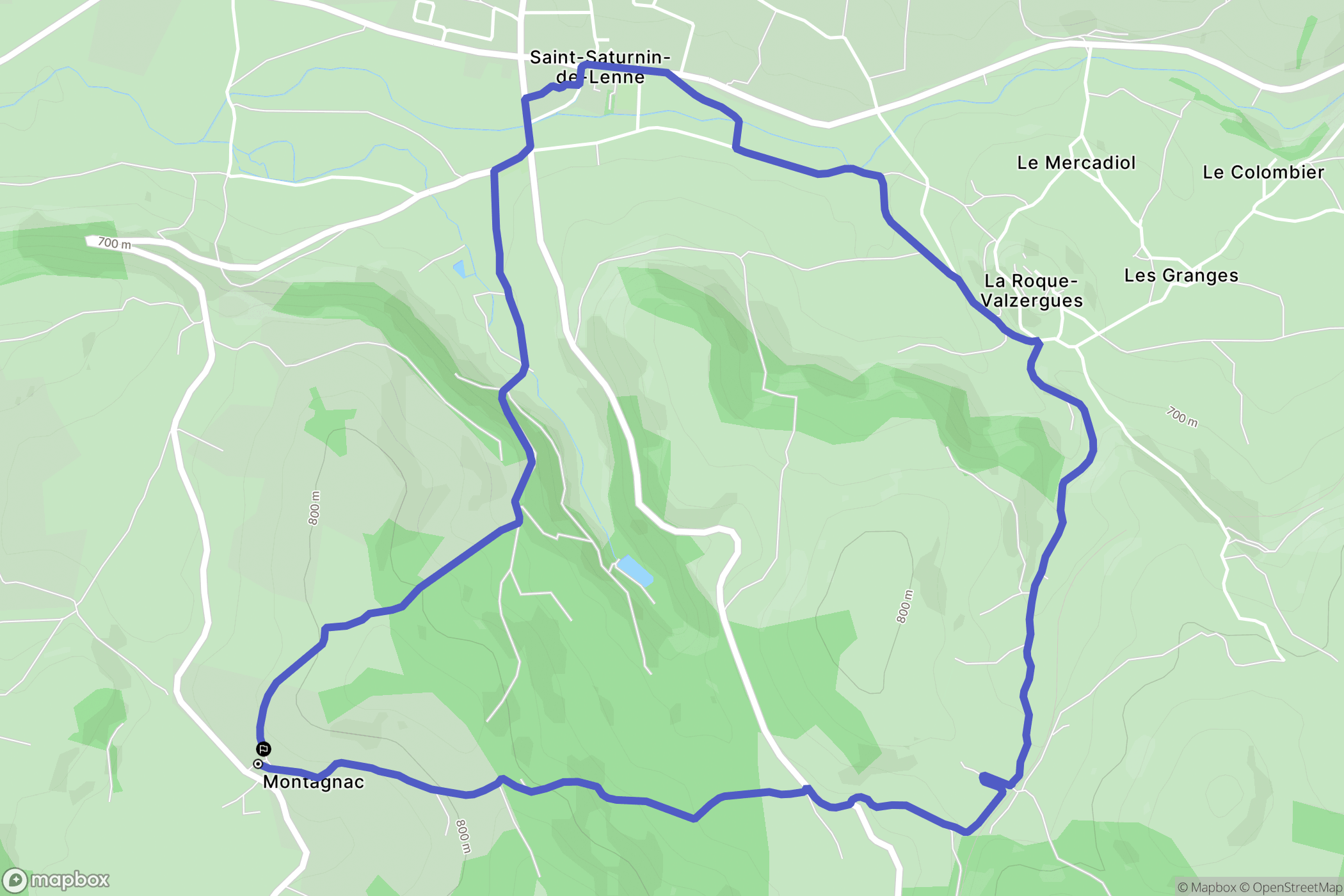 Saint-Saturnin-de-Lenne : carte du parcours de randonnée - France