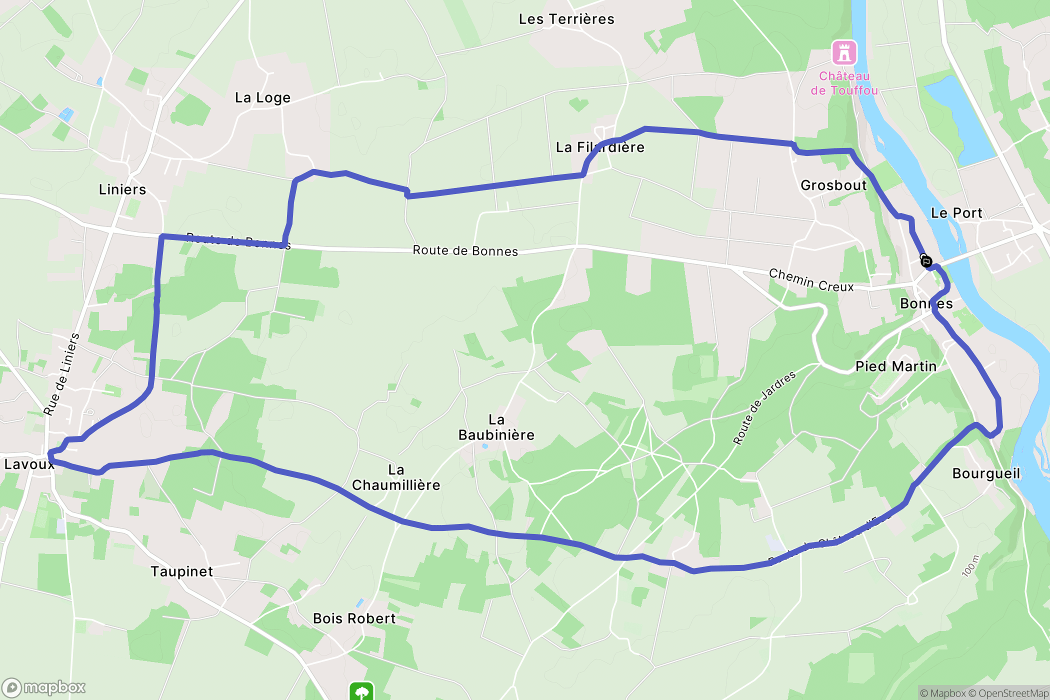 Bonnes : carte du parcours de randonnée - France