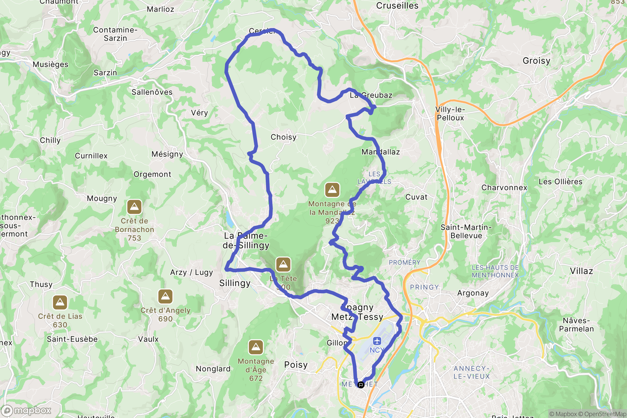 Annecy : carte du parcours de randonnée - France