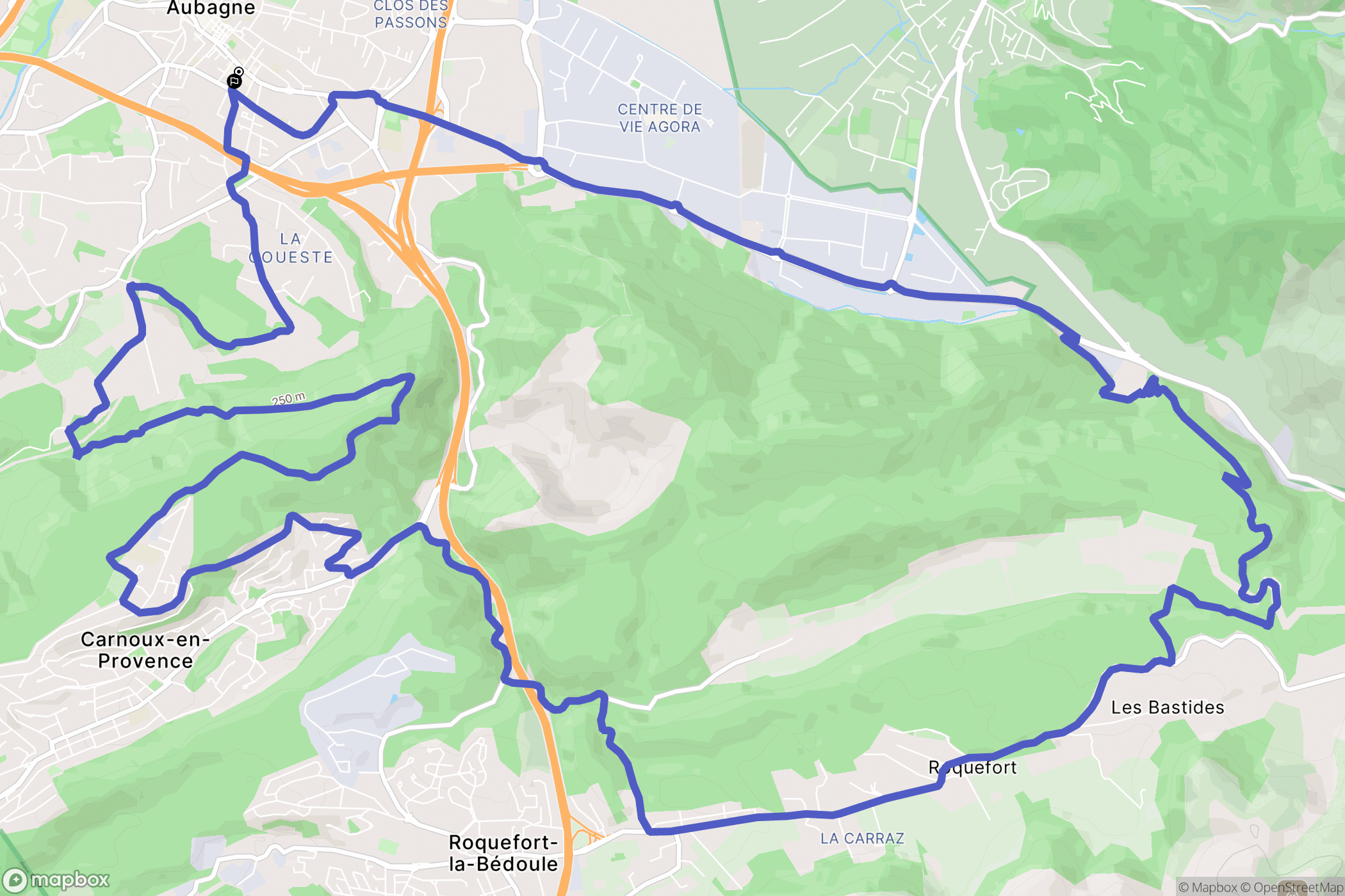 Aubagne : carte du parcours de randonnée - France