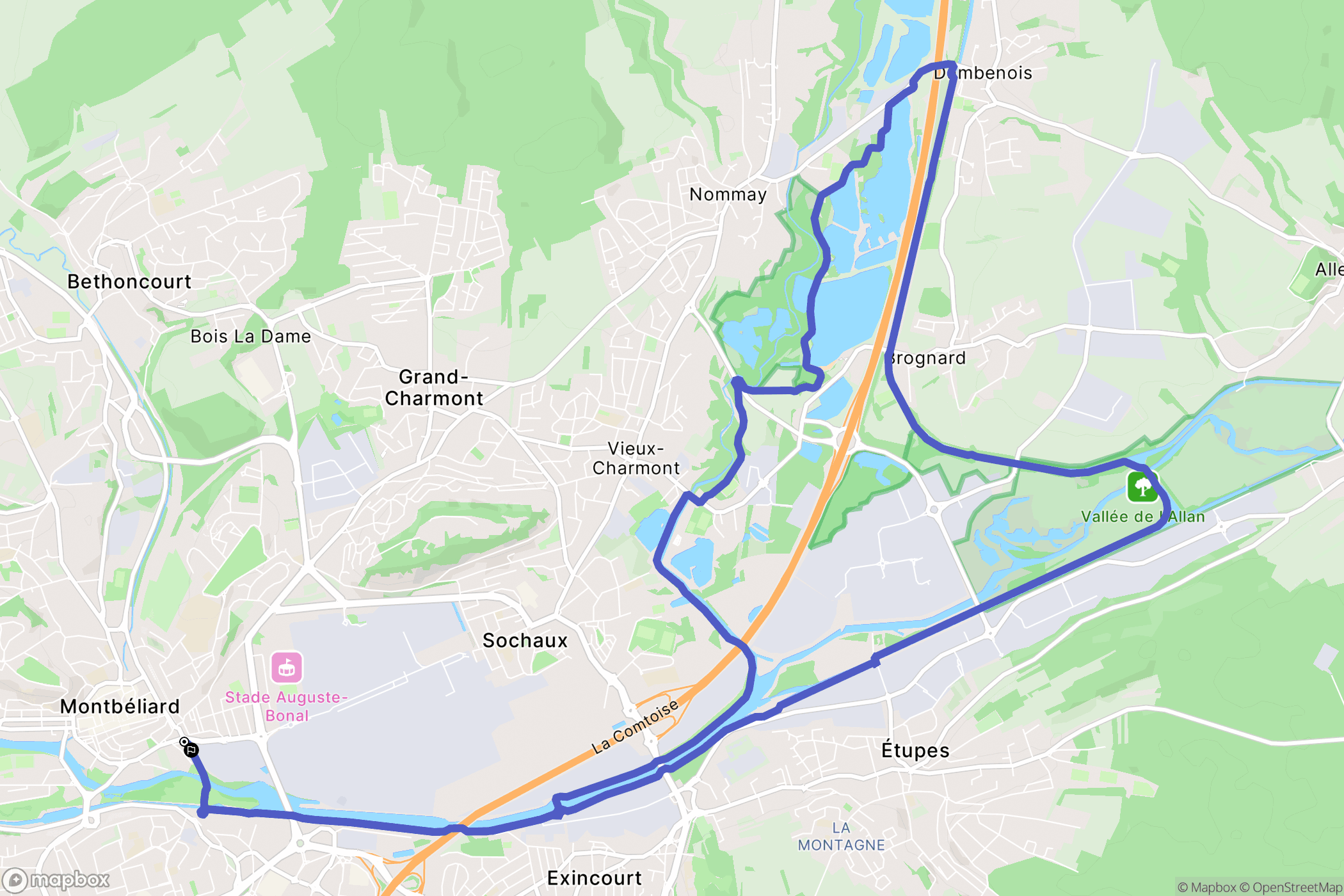 Montbéliard : carte du parcours de randonnée - France