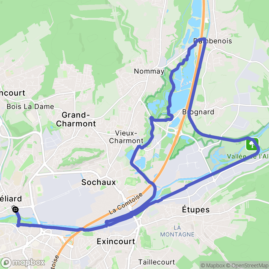 Montbéliard : carte du parcours de randonnée - France