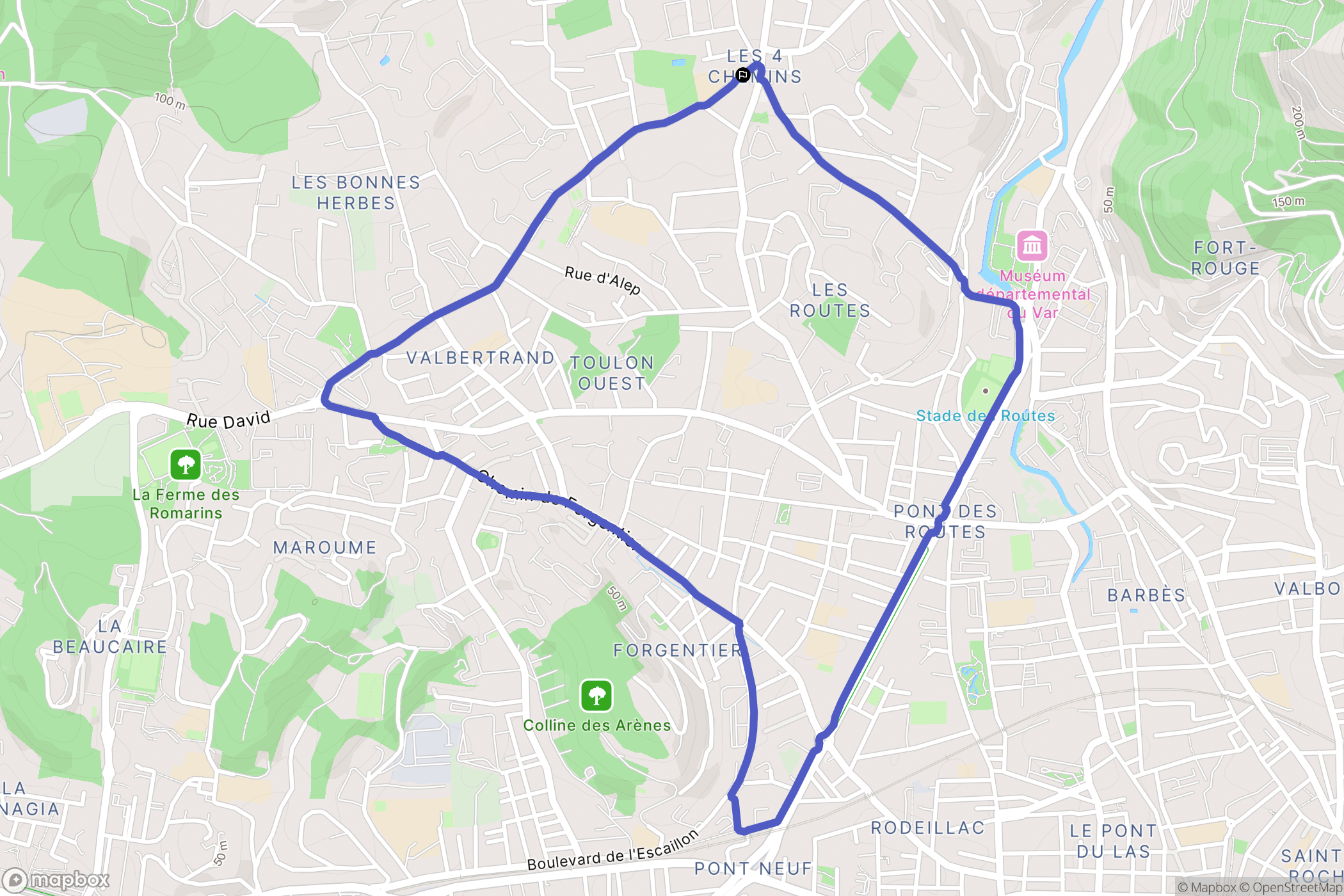 Toulon : carte du parcours de randonnée - France