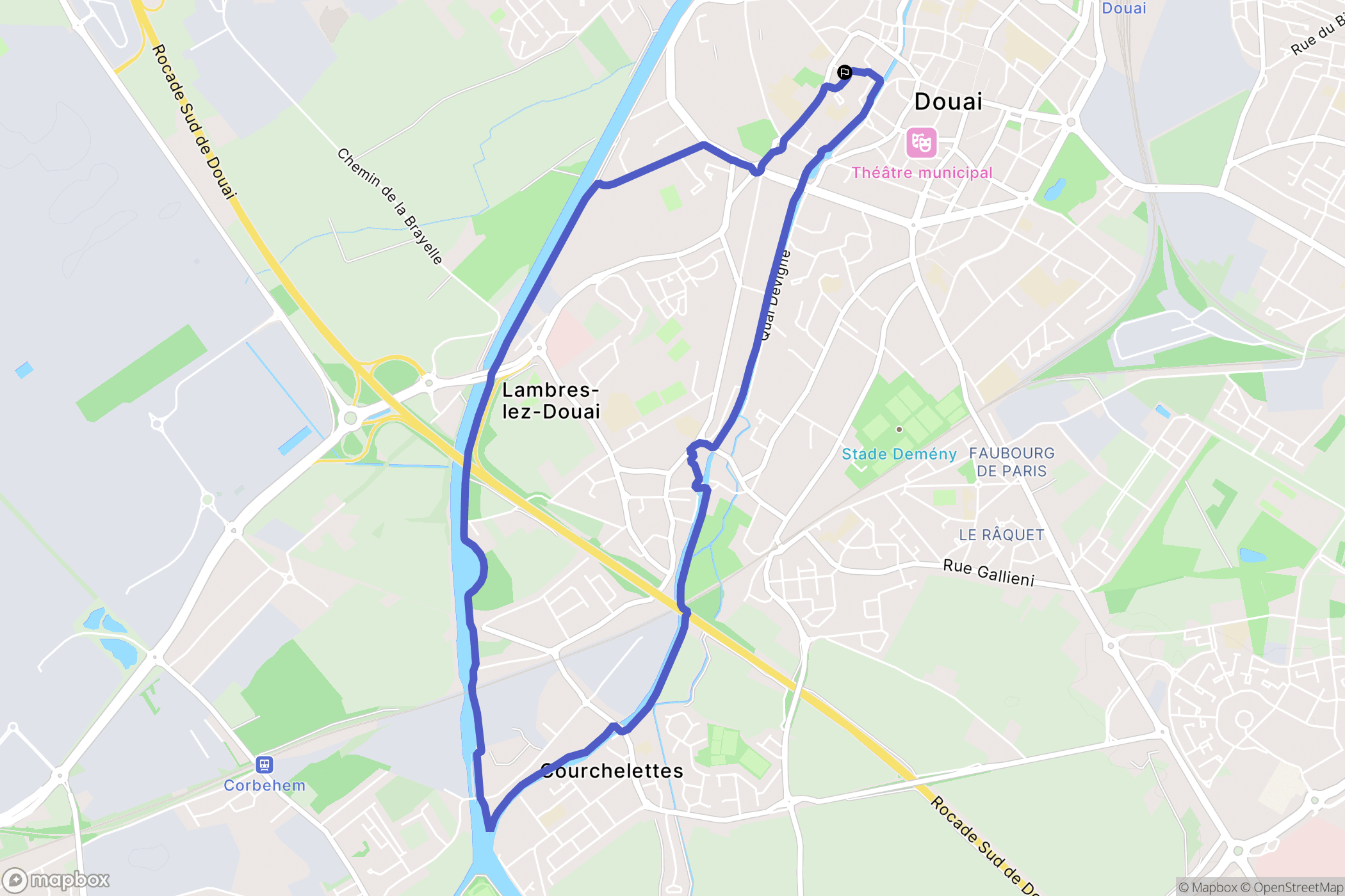 Douai : carte du parcours de randonnée - France