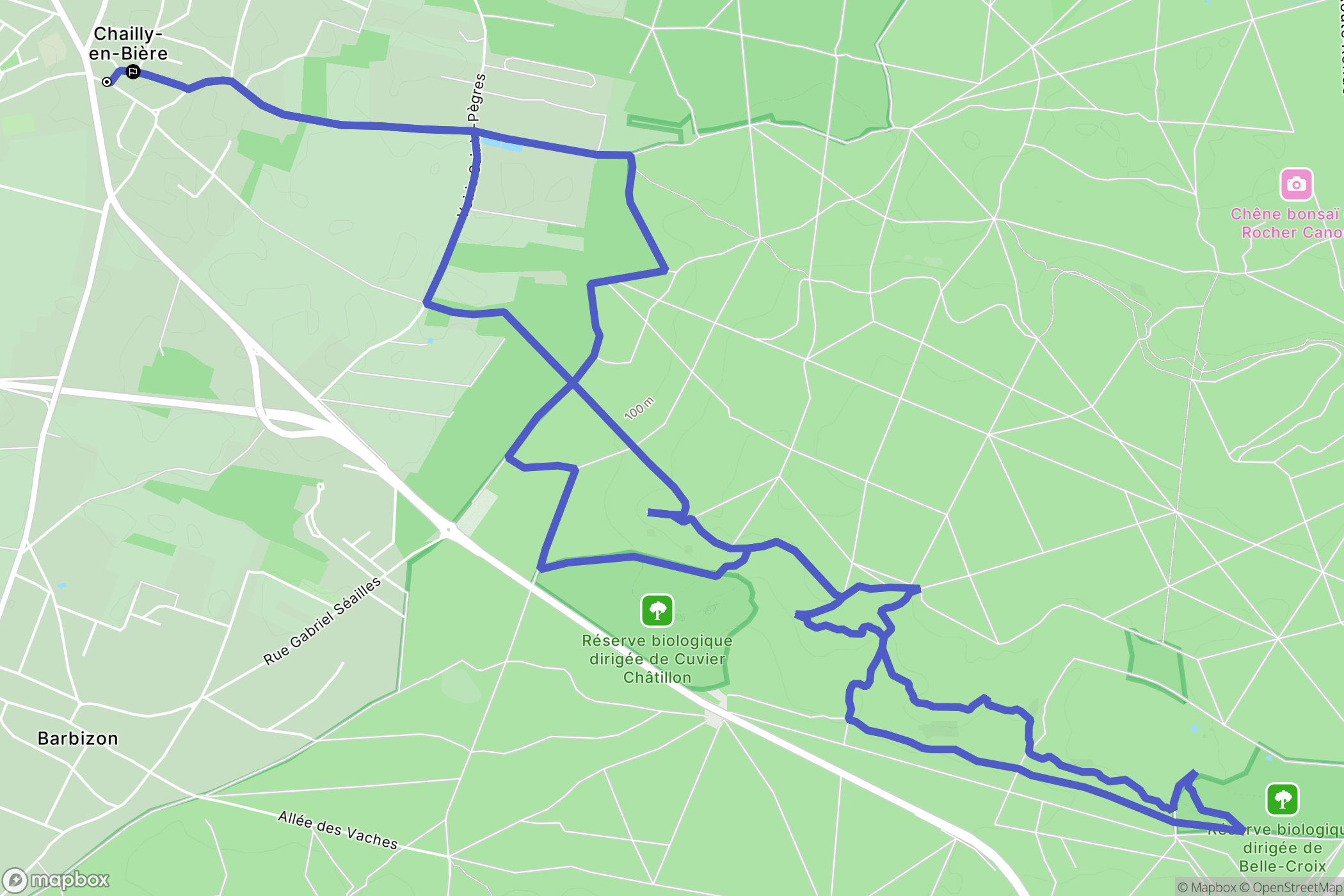 Chailly-en-Bière : carte du parcours de randonnée - France