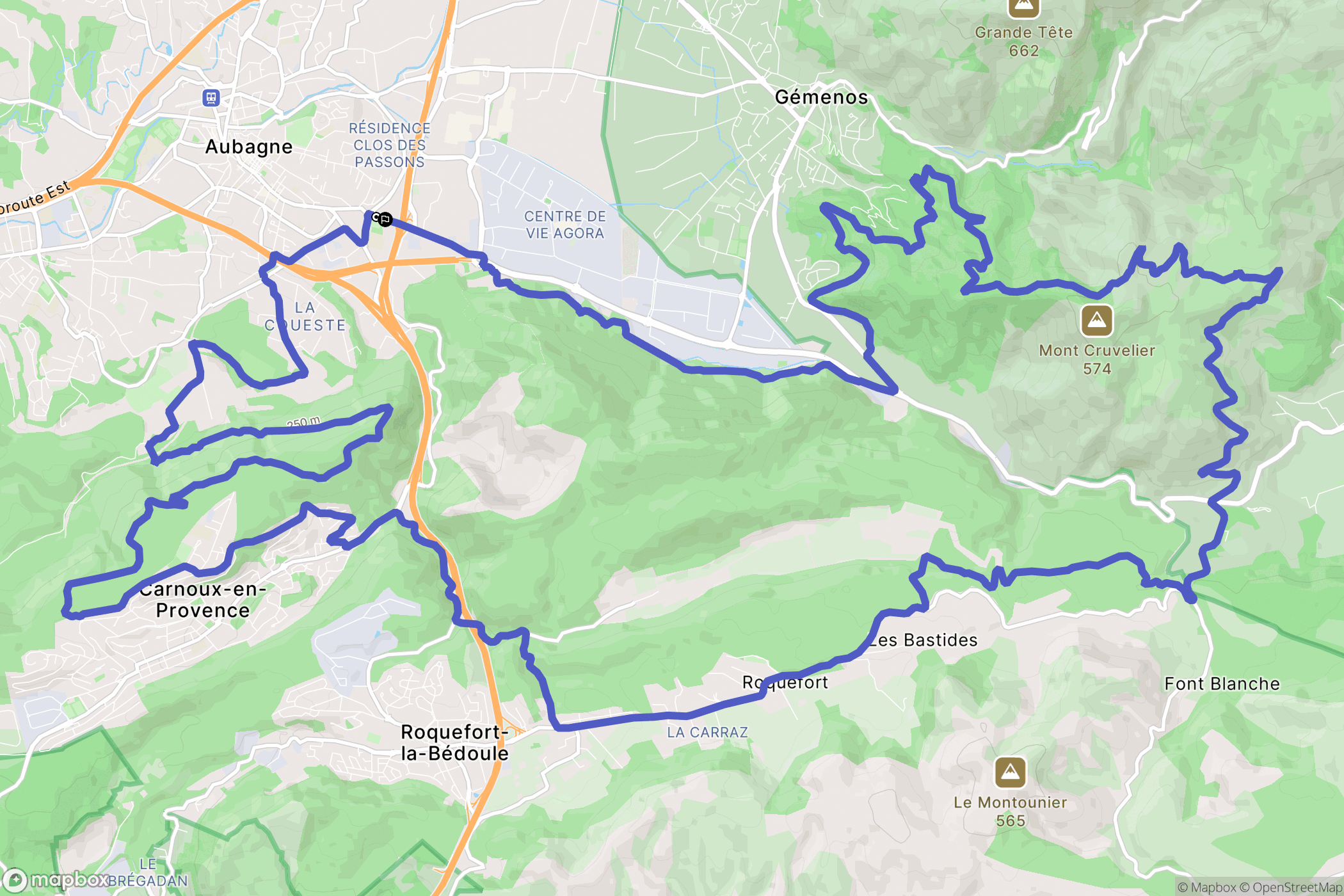 Aubagne : carte du parcours de randonnée - France
