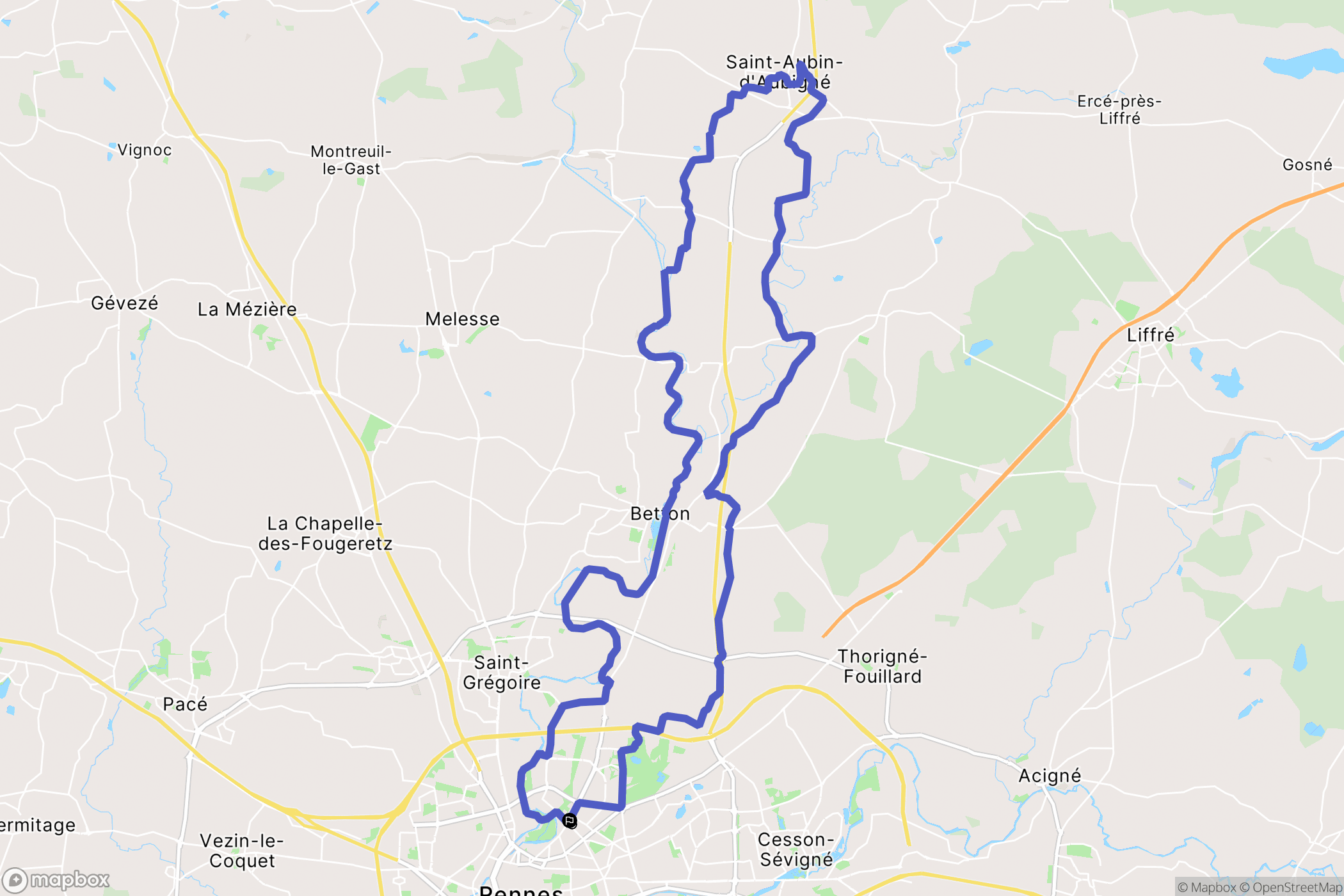 Rennes : carte du parcours de randonnée - France