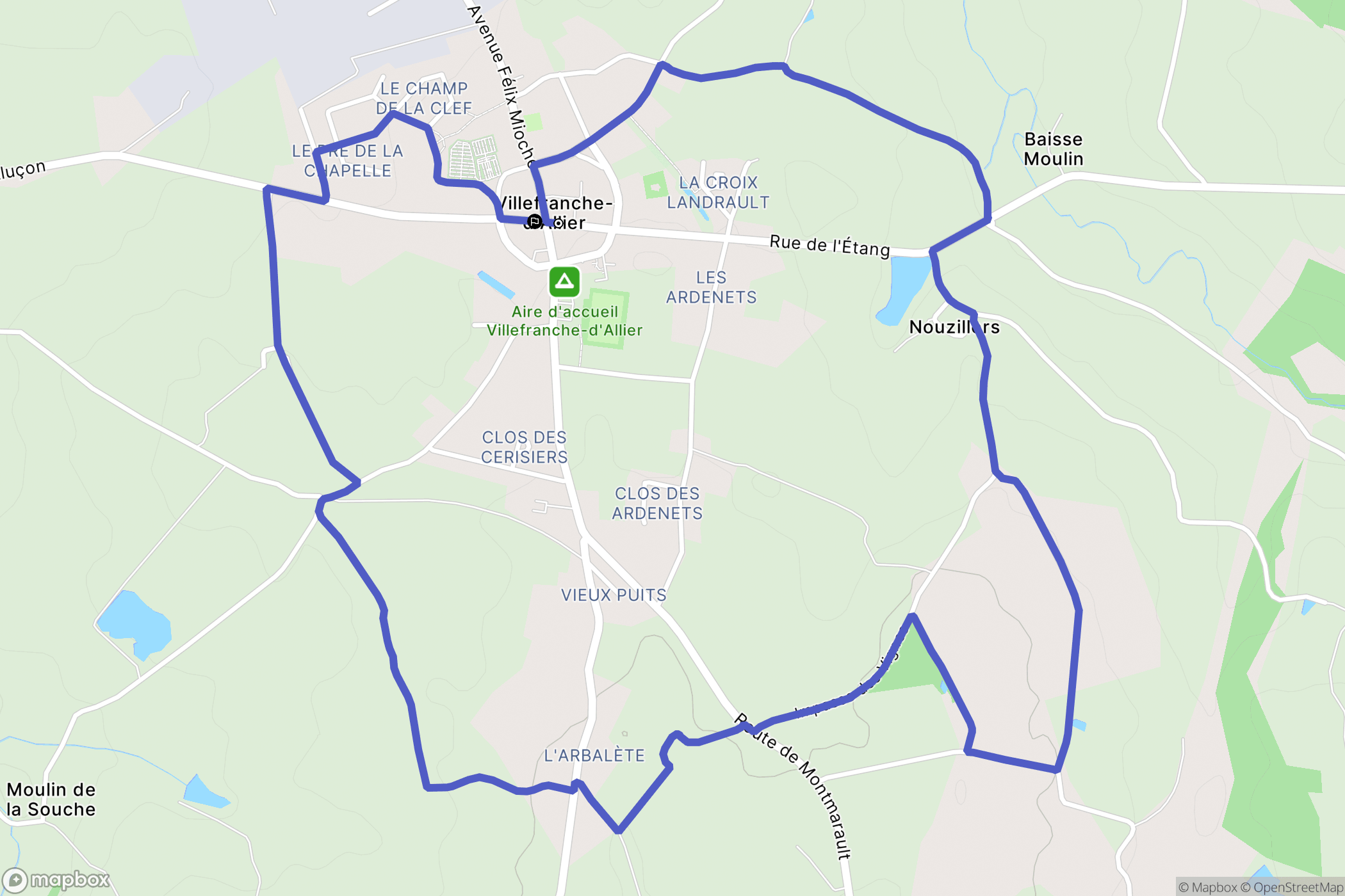 Villefranche sur Allier : carte du parcours de randonnée - France