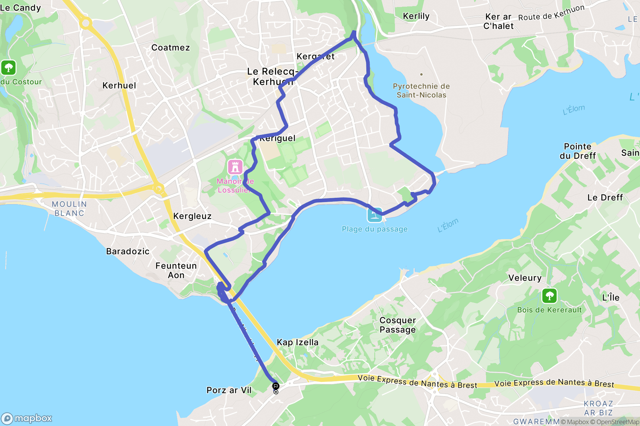 Plougastel-Daoulas : carte du parcours de randonnée - France