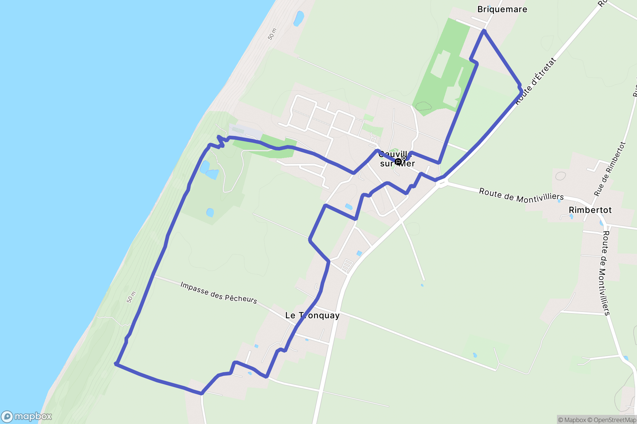 Cauville-sur-Mer : carte du parcours de randonnée - France