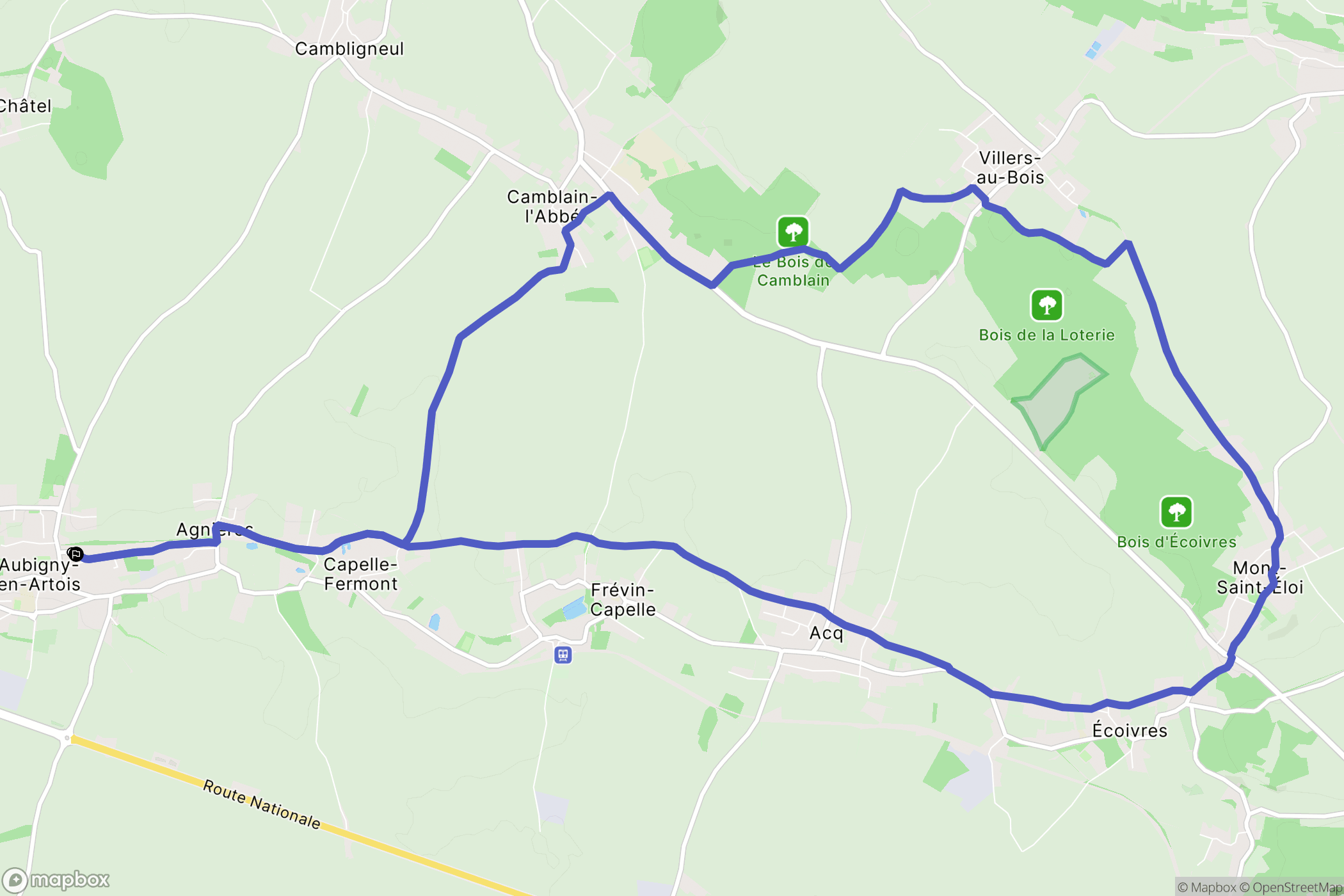 Aubigny en Artois : carte du parcours de randonnée - France