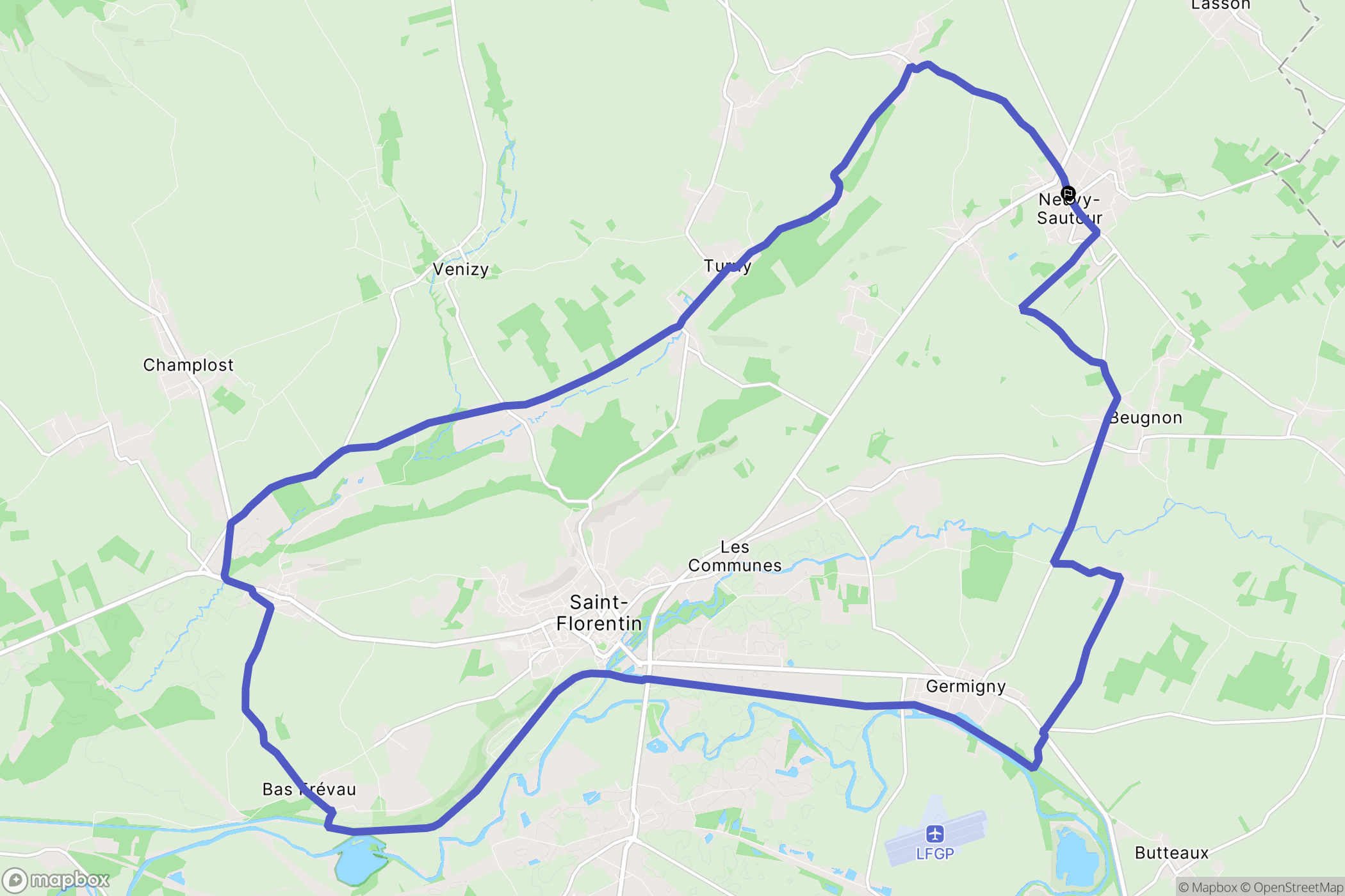 Neuvy-Sautour : carte du parcours de randonnée - France