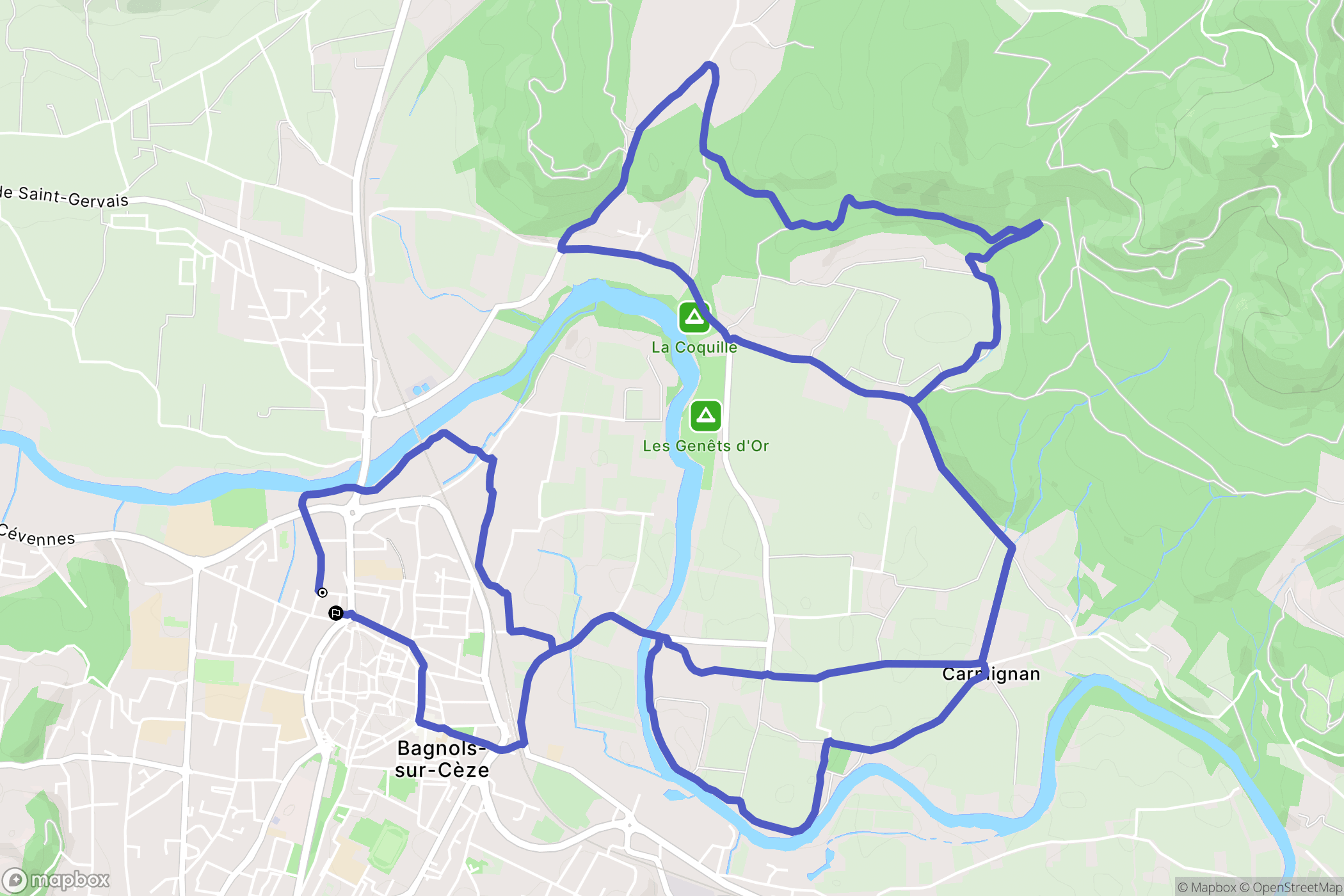 Bagnols-sur-Cèze : carte du parcours de randonnée - France