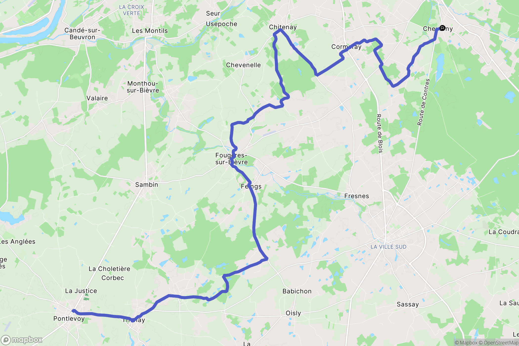 Cheverny : carte du parcours de randonnée - France