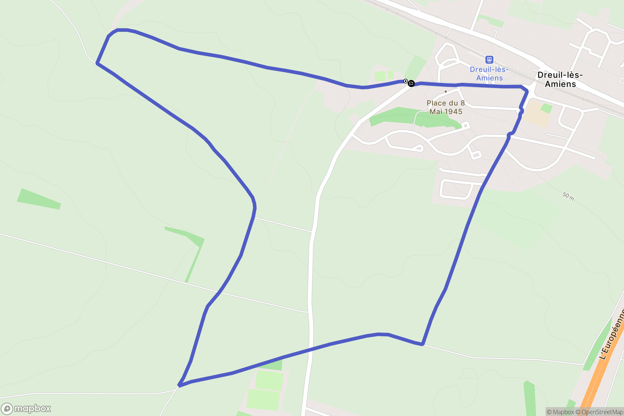 Dreuil-lès-Amiens : carte du parcours de randonnée - France