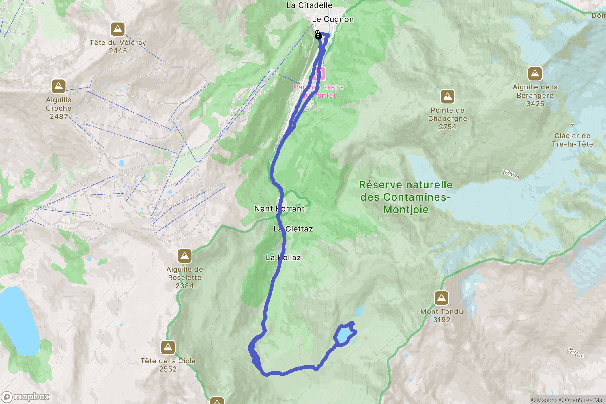 Contamines Montjoie : carte du parcours de randonnée - France