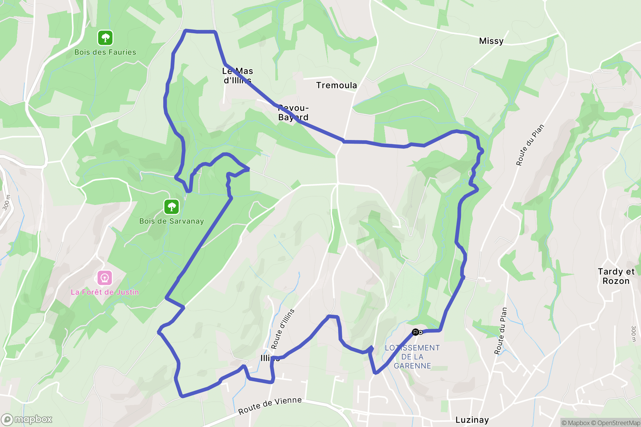 Luzinay : carte du parcours de randonnée - France