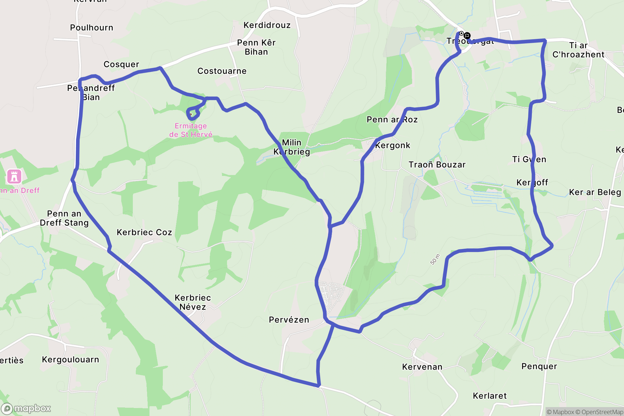 Tréouergat : carte du parcours de randonnée - France