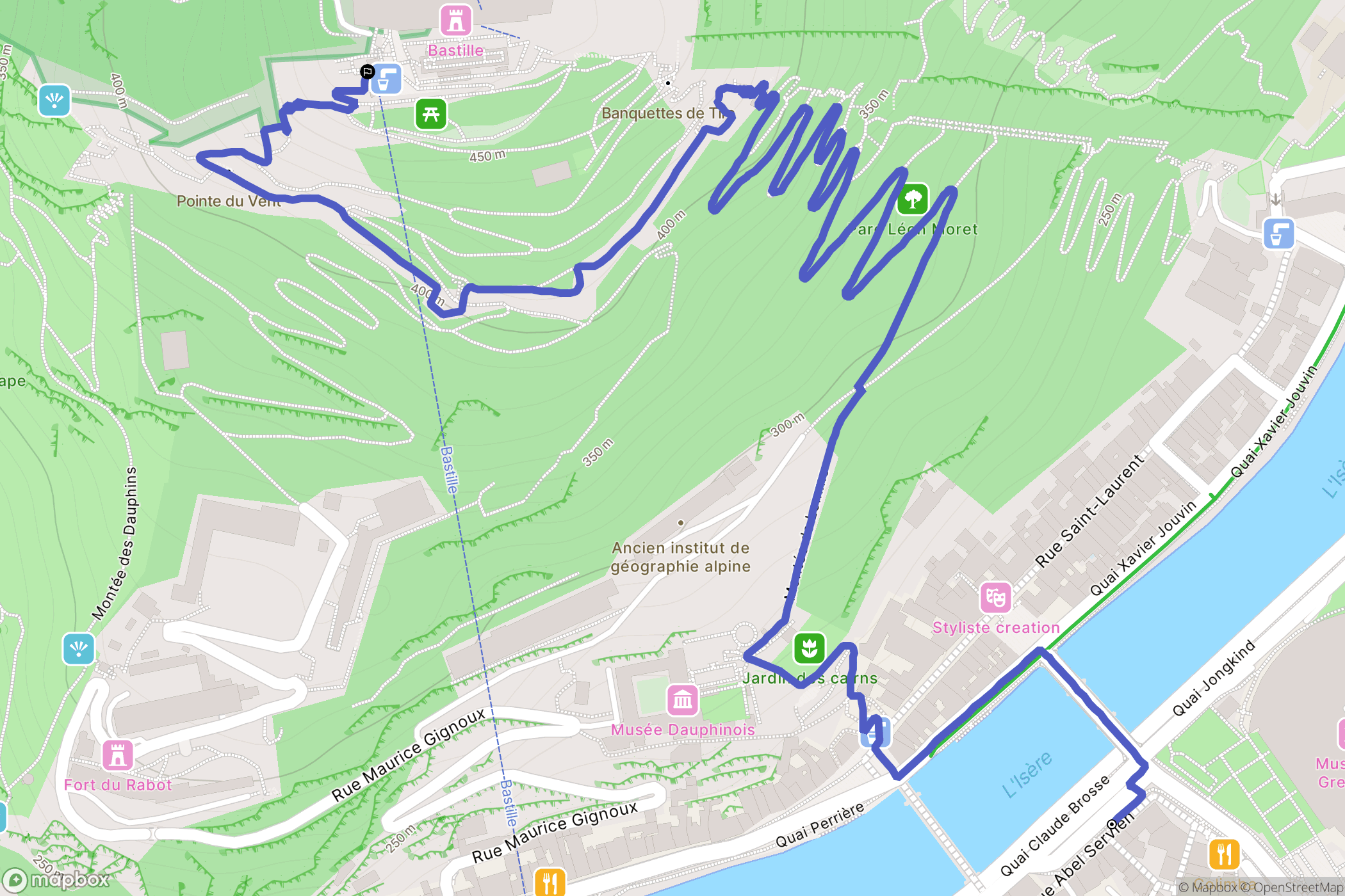 Grenoble : carte du parcours de randonnée - France
