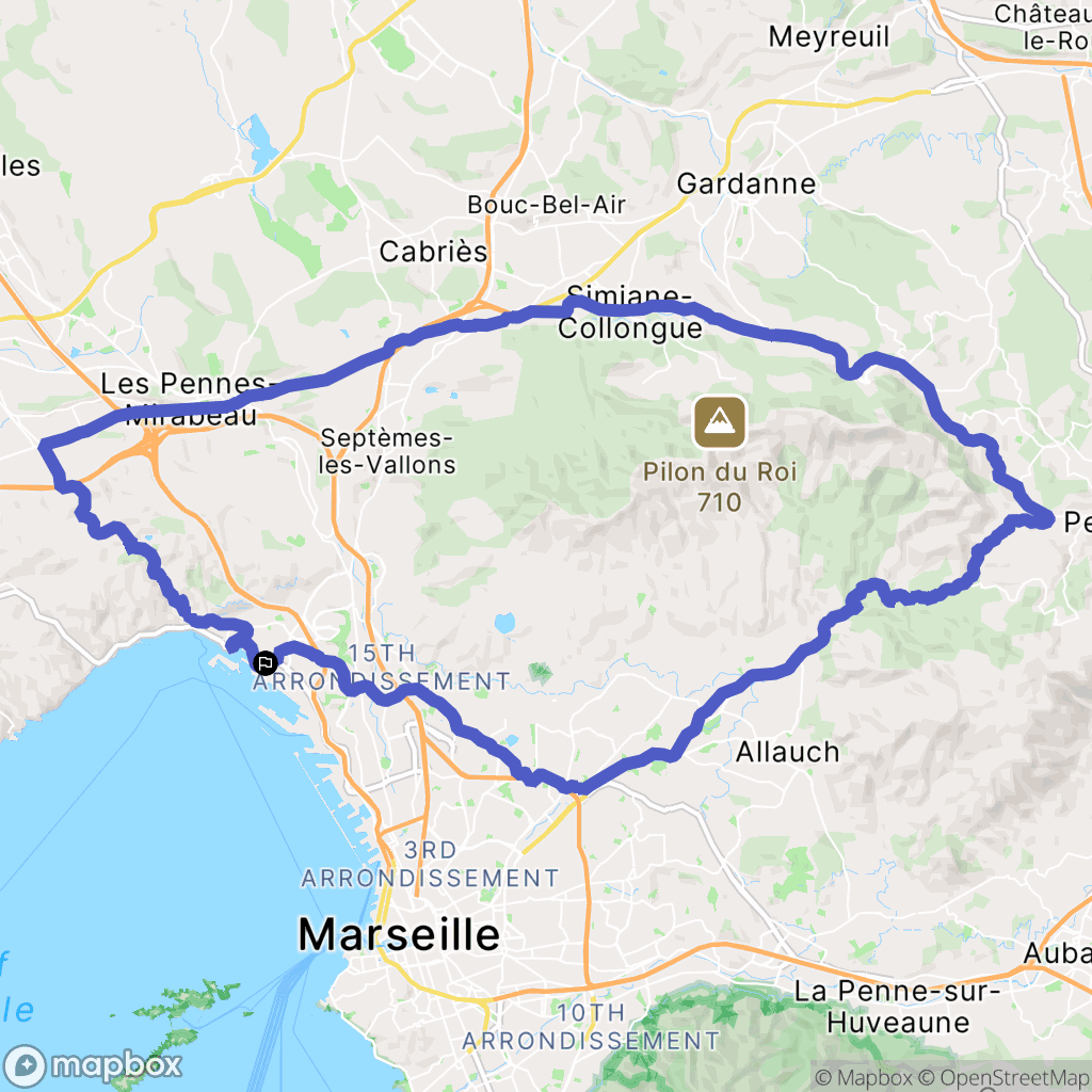 Marseille : carte du parcours de randonnée - France