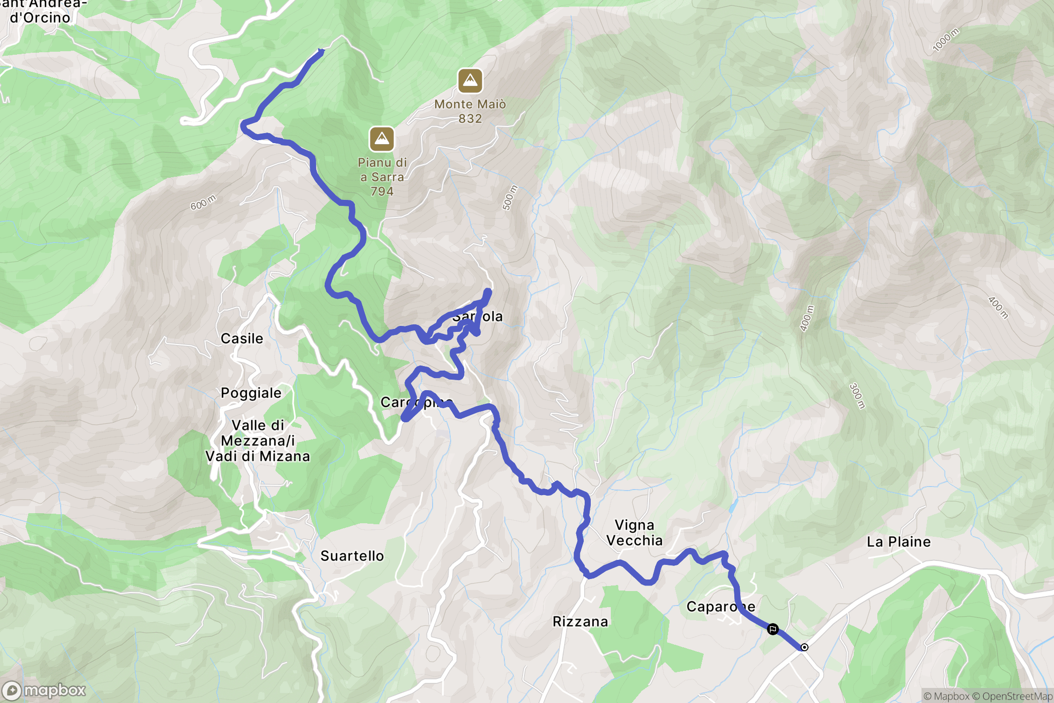 Peri : carte du parcours de randonnée - France